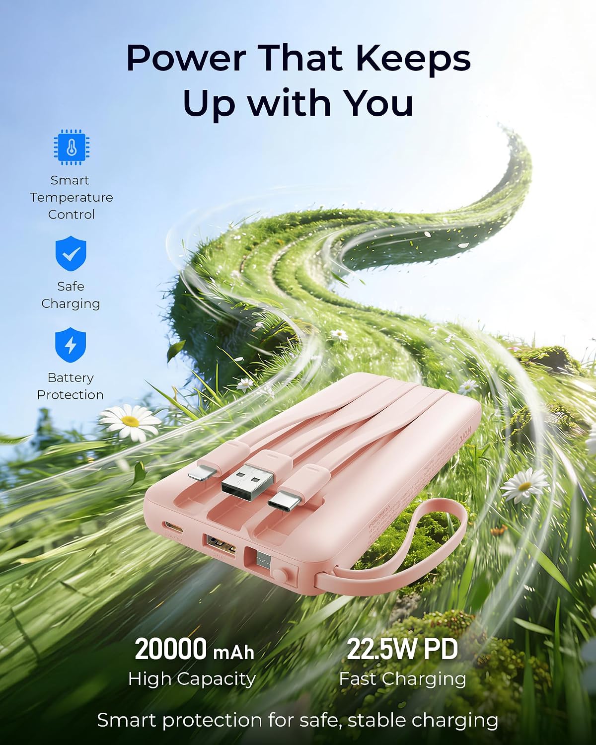 BATERÍA EXTERNA VRURC 20000MAH CON 4 CABLES INTEGRADOS Y CARGA RÁPIDA - 3