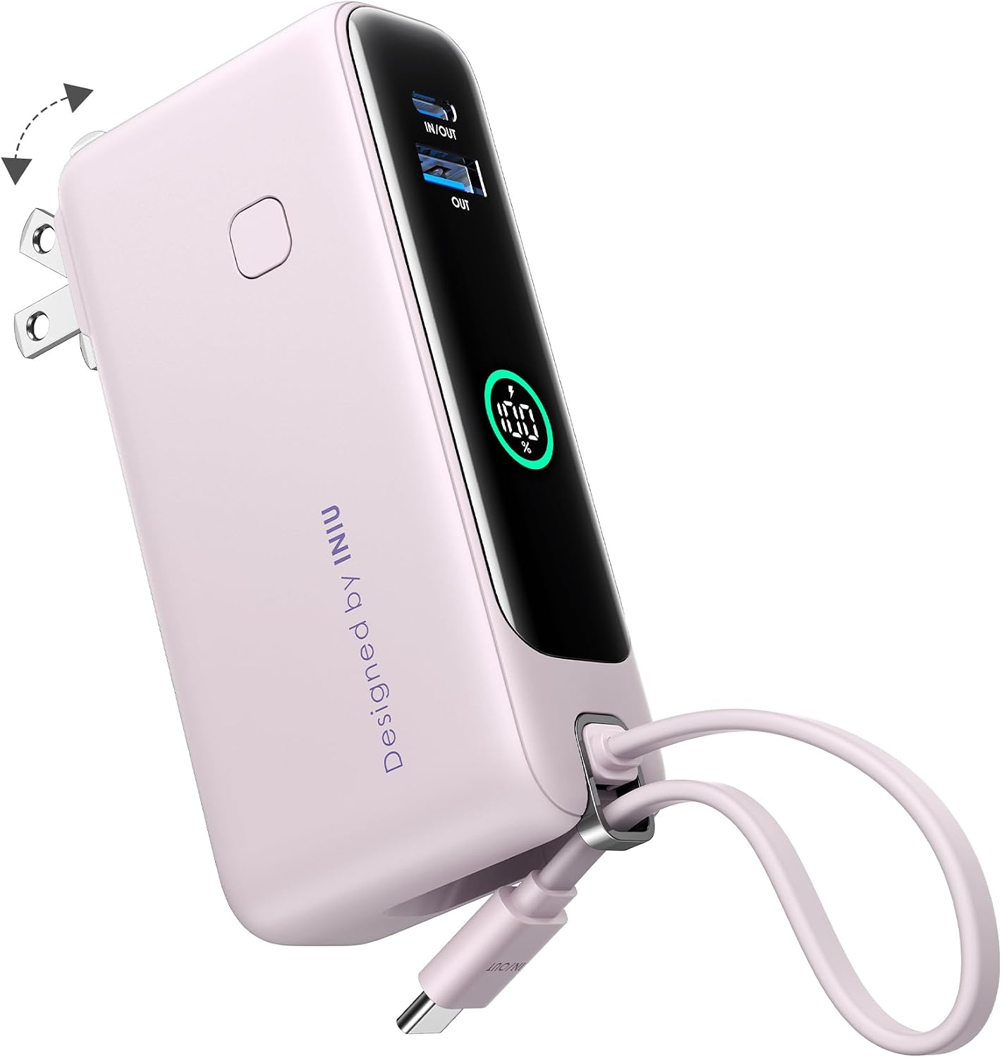 BATERÍA EXTERNA INIU 3 EN 1 10000MAH 30W CON CABLE USB-C INTEGRADO Y ENCHUFE PLEGABLE MORADO - 1