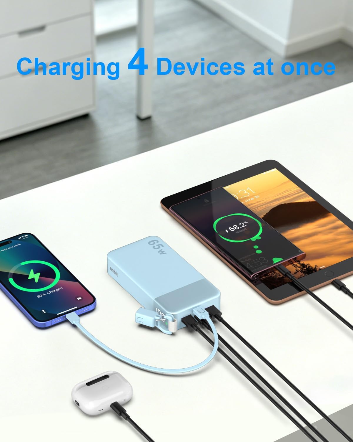 BATERÍA EXTERNA NOBIS 20000MAH 65W CON CABLE C DESMONTABLE AZUL - 5