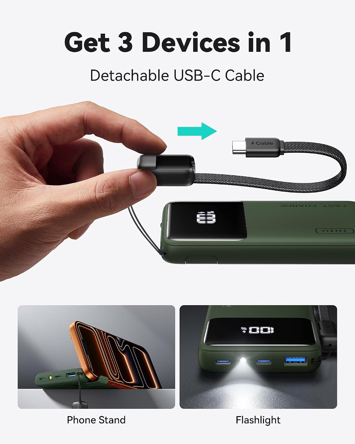 POWER BANK INIU 10000MAH VERDE 45W PD CARGA RÁPIDA - 4