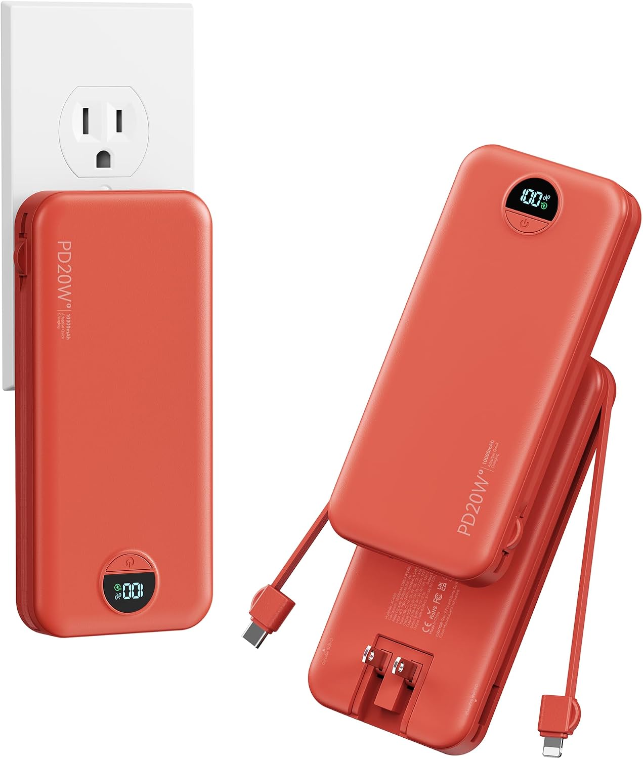 BATERÍA EXTERNA AONIDI 10000MAH CON CABLES INTEGRADOS Y ENCHUFE DE PARED - 1