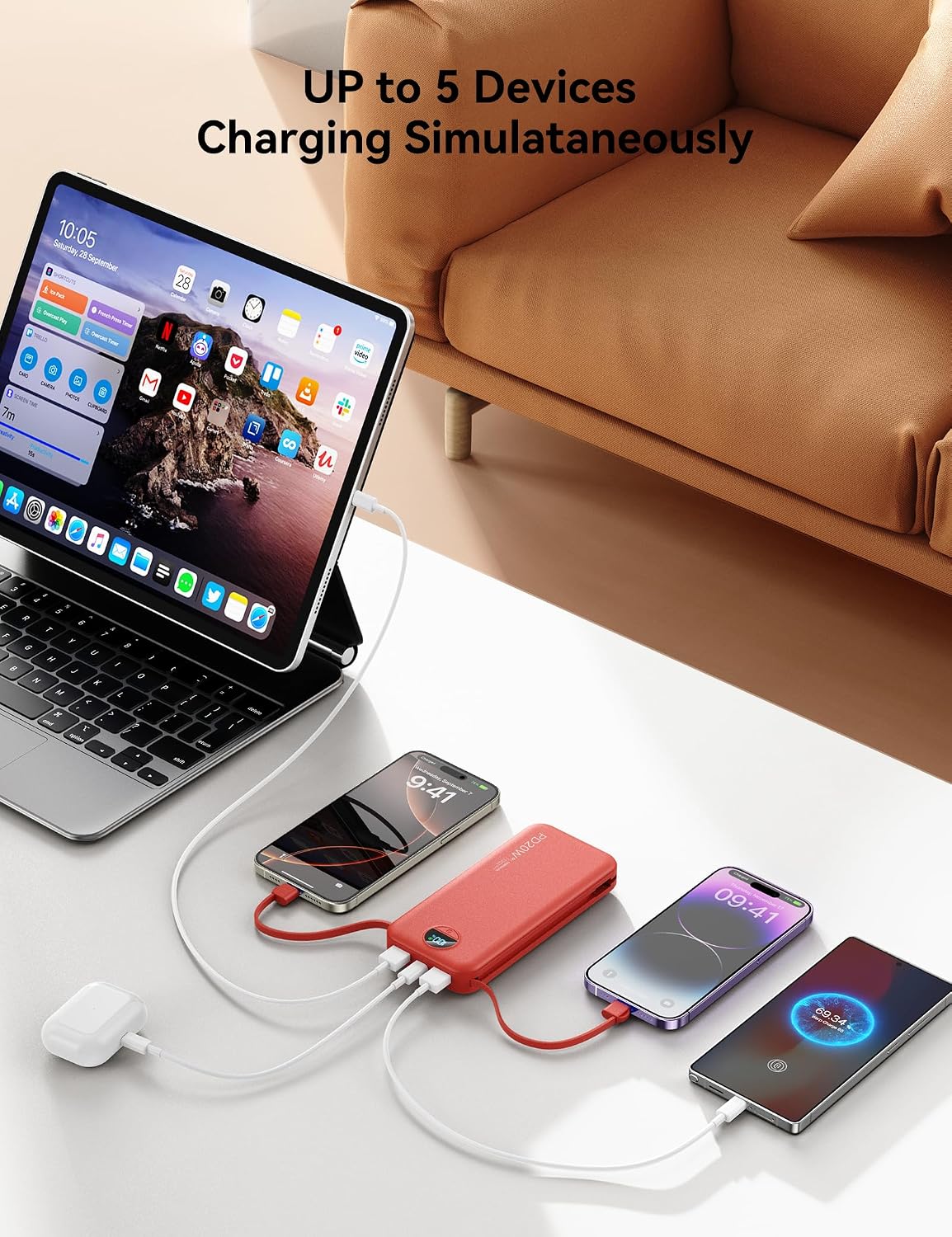 BATERÍA EXTERNA AONIDI 10000MAH CON CABLES INTEGRADOS Y ENCHUFE DE PARED - 4