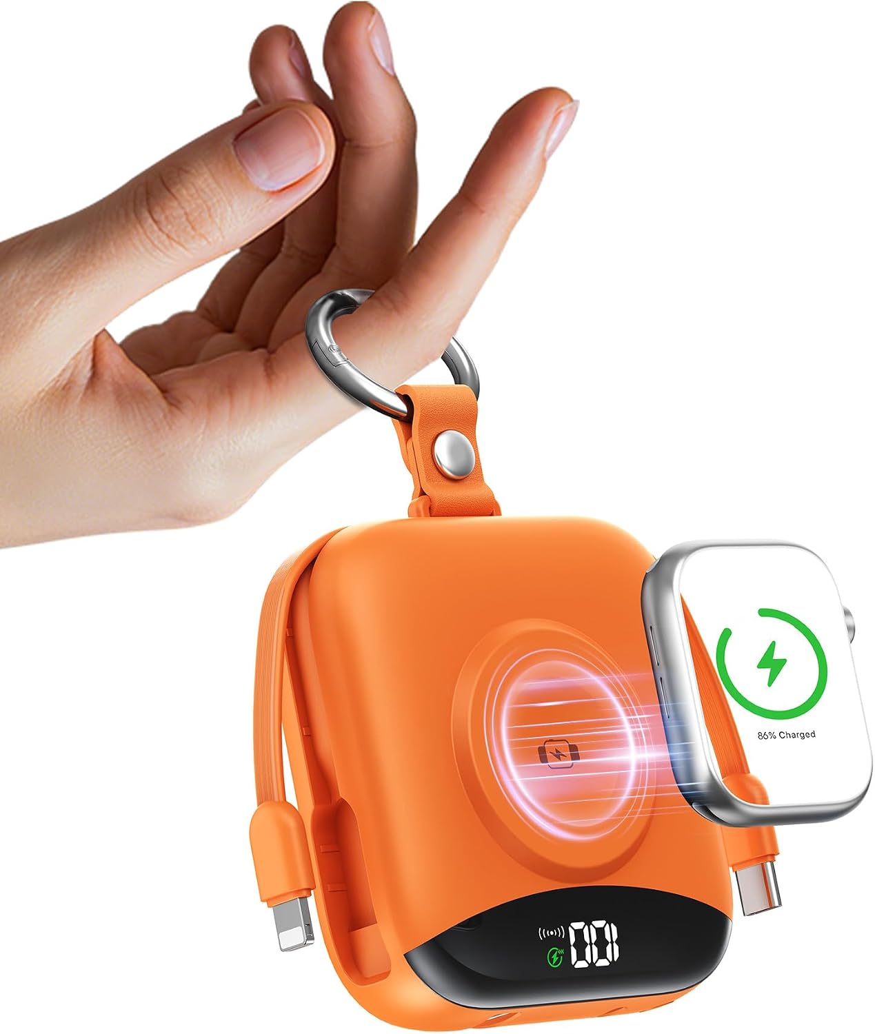 BATERÍA EXTERNA BLJIB 10000MAH 22.5W CON 2 CABLES INTEGRADOS Y LLAVERO COLOR NARANJA - 1