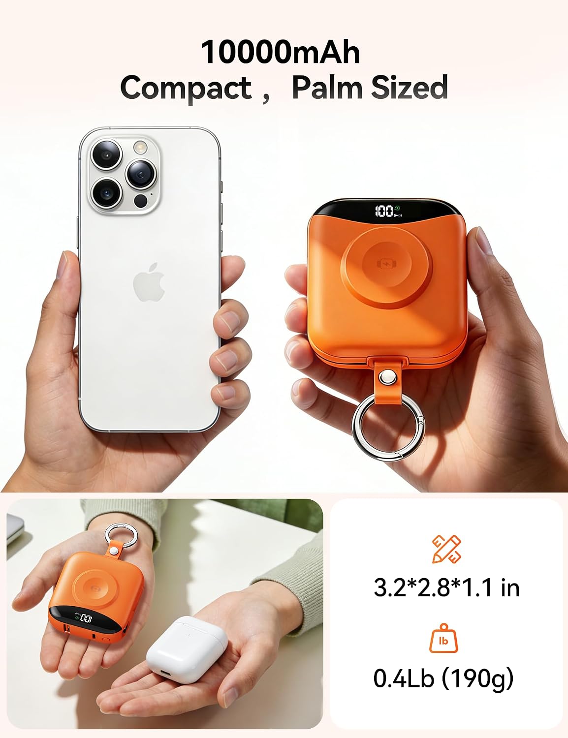 BATERÍA EXTERNA BLJIB 10000MAH 22.5W CON 2 CABLES INTEGRADOS Y LLAVERO COLOR NARANJA - 5