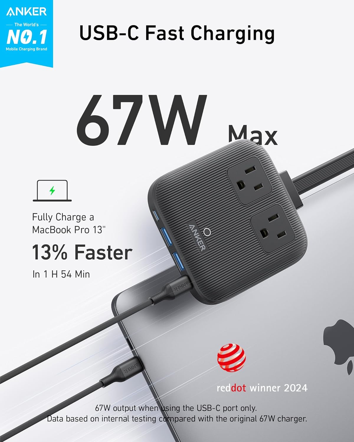 REGLETA DE ENERGÍA ANKER NANO 6 EN 1 67W CON 2 PUERTOS USB-C Y 2 USB-A - 2