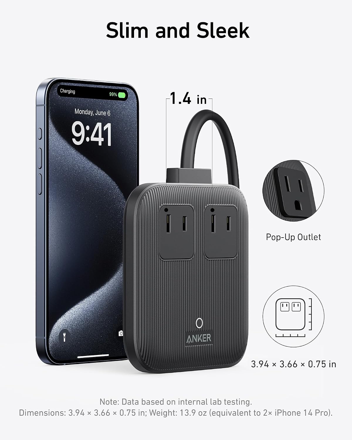 REGLETA DE ENERGÍA ANKER NANO 6 EN 1 67W CON 2 PUERTOS USB-C Y 2 USB-A - 3