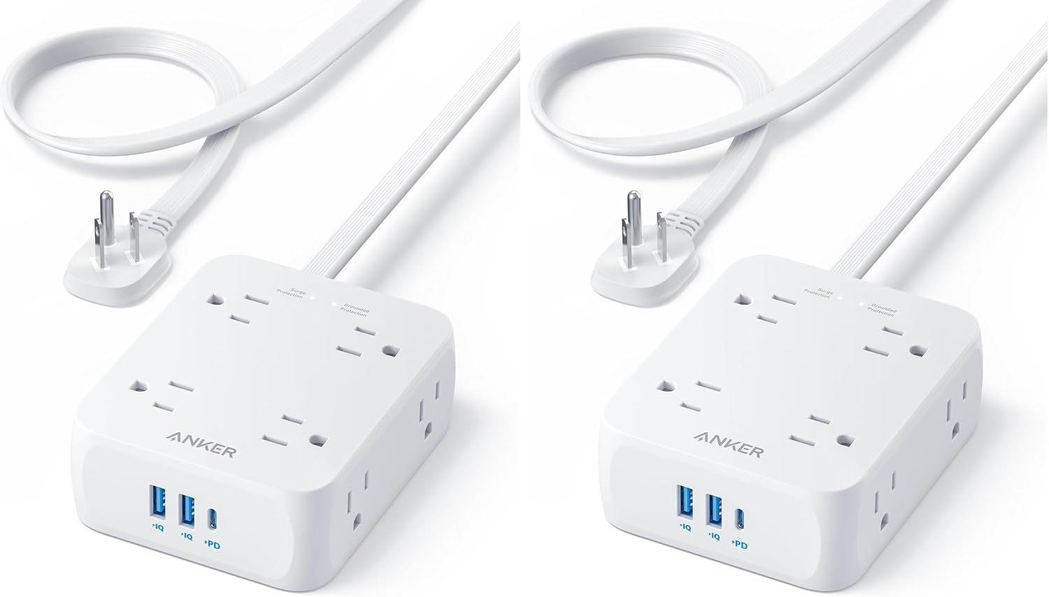 REGLETA ANKER SURGE PROTECTOR A9183 8 TOMAS 2 USB-A 1 USB-C 20W 5FT BLANCA - 1
