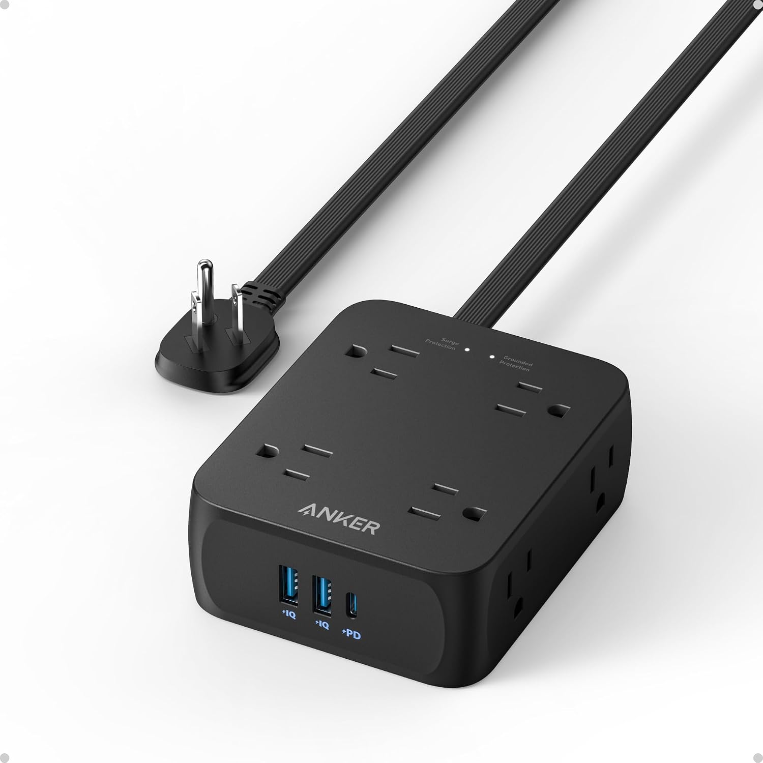 REGLETA ANKER POWER STRIP CON PROTECTOR DE SOBRETENSIÓN 2000J, 8 TOMACORRIENTES AC, 20W USB-C - 1