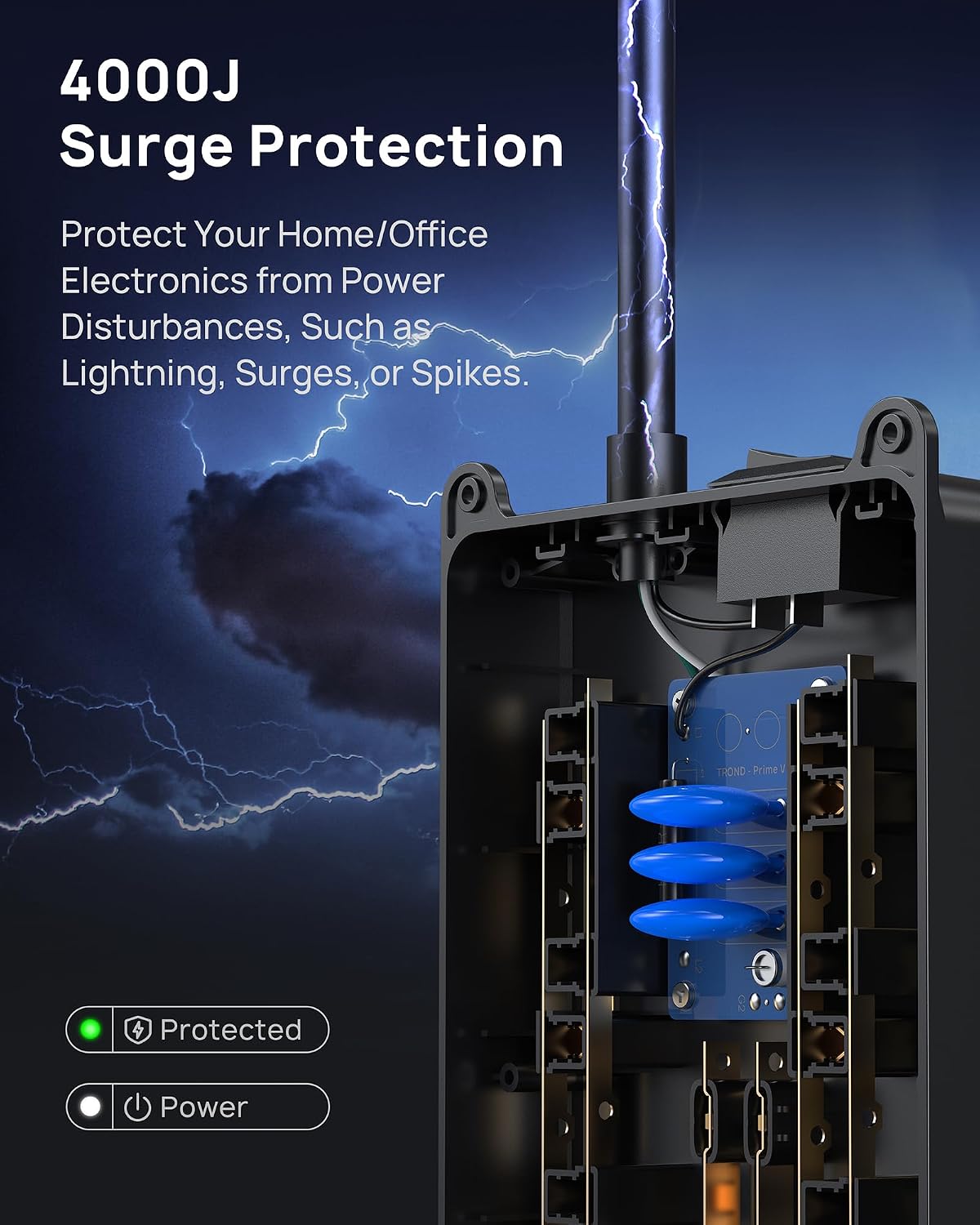 REGLETA CON PROTECTOR DE SOBRETENSIÓN TROND PRIME V 13 TOMAS 4 USB 1.5 M NEGRA - 3