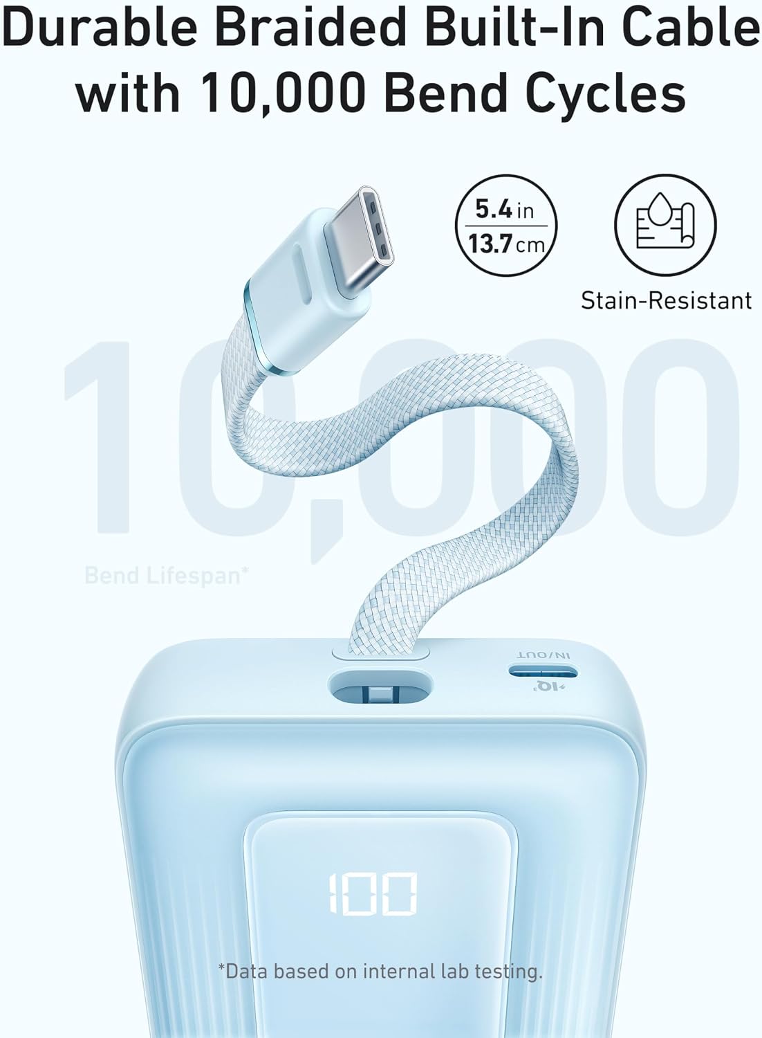 POWER BANK ANKER 10,000MAH 30W CON CABLE USB-C INTEGRADO - 3