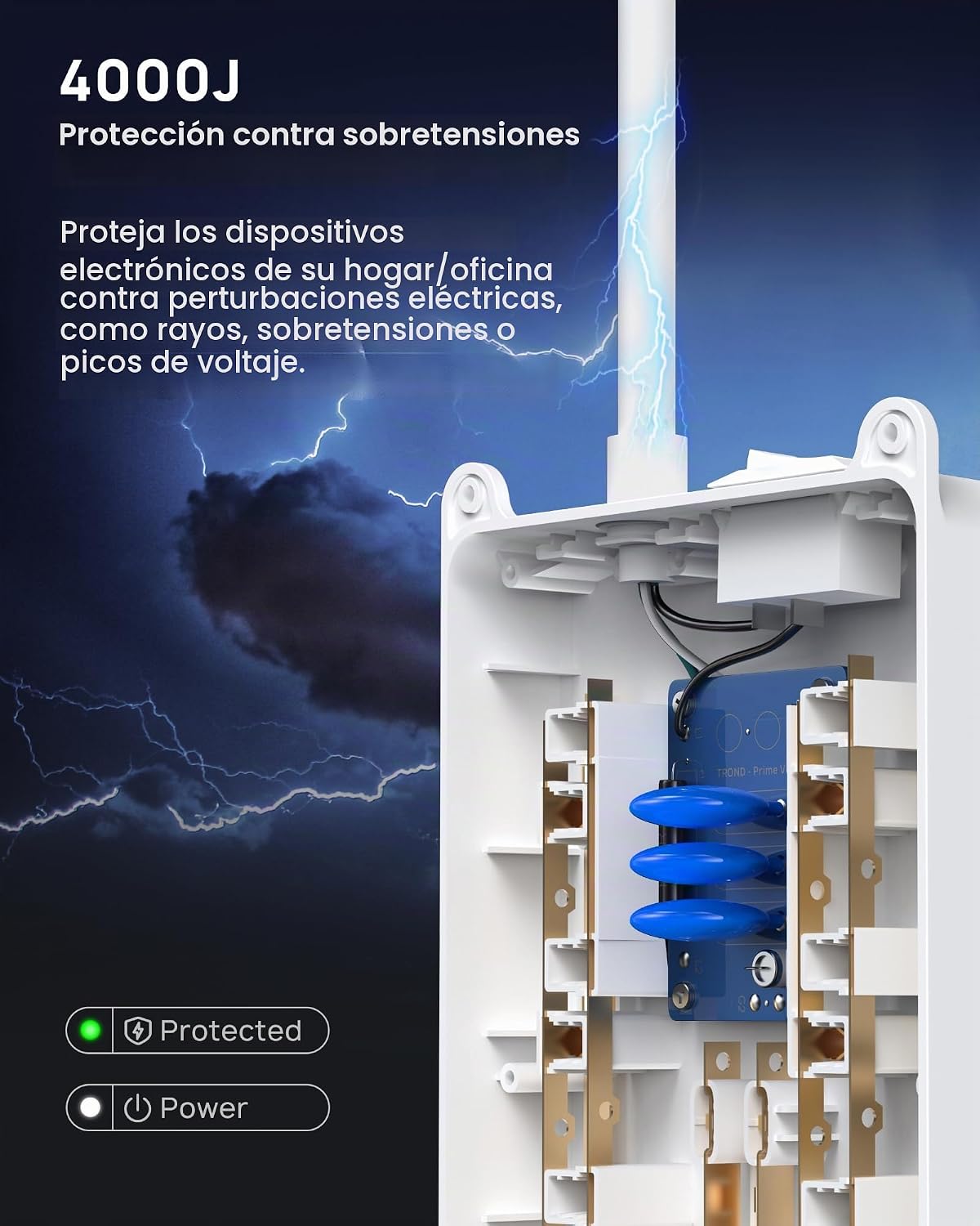 REGLETA CON PROTECTOR DE SOBRETENSIÓN TROND PRIME V 13 TOMAS 4 USB 1.5 M BLANCO - 2