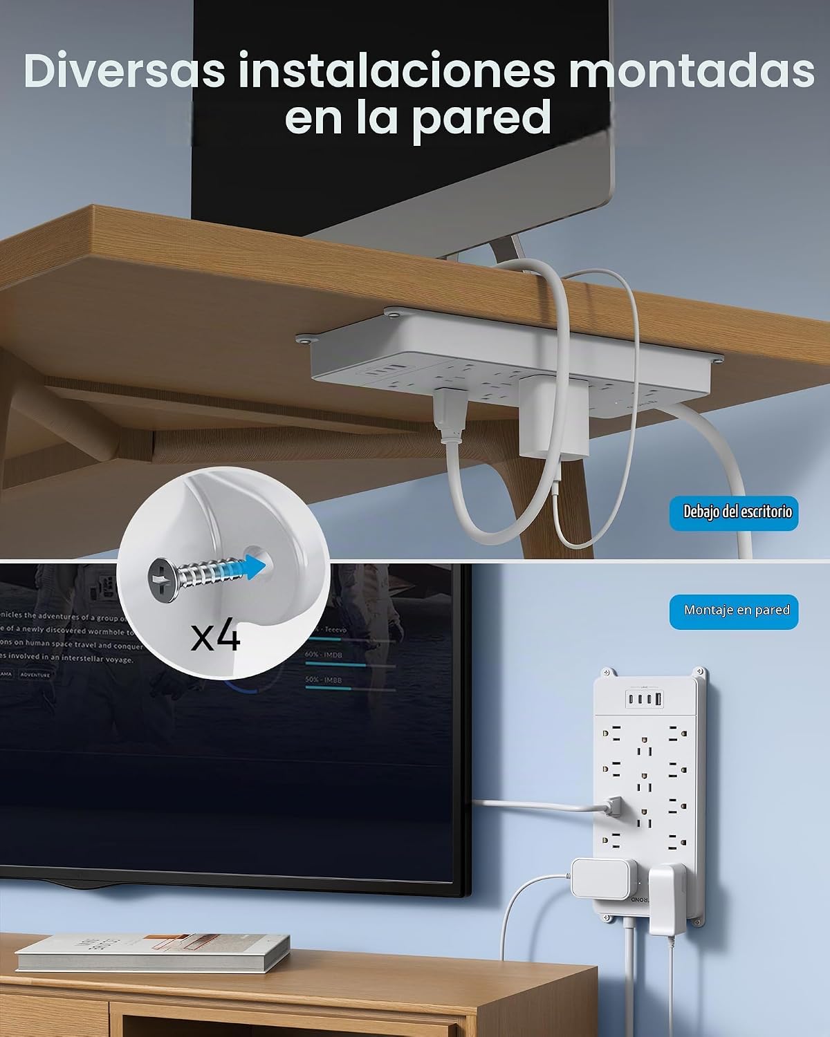 REGLETA CON PROTECTOR DE SOBRETENSIÓN TROND PRIME V 13 TOMAS 4 USB 1.5 M BLANCO - 3