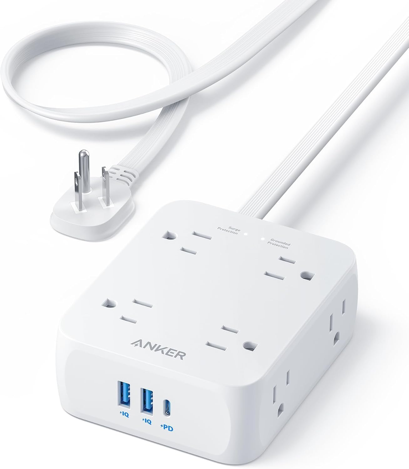 REGLETA ANKER POWER STRIP CON PROTECTOR DE SOBRETENSIÓN 2000J, 8 TOMACORRIENTES AC, 20W USB-C, CABLE 1.5 M - 1