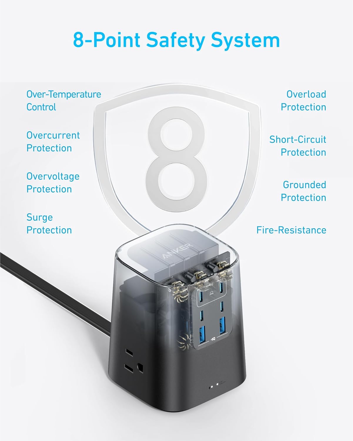REGLETA ANKER DESKTOP CHARGER 9 EN 1 CON PROTECTOR DE SOBRETENSIÓN 300J 100W - 4