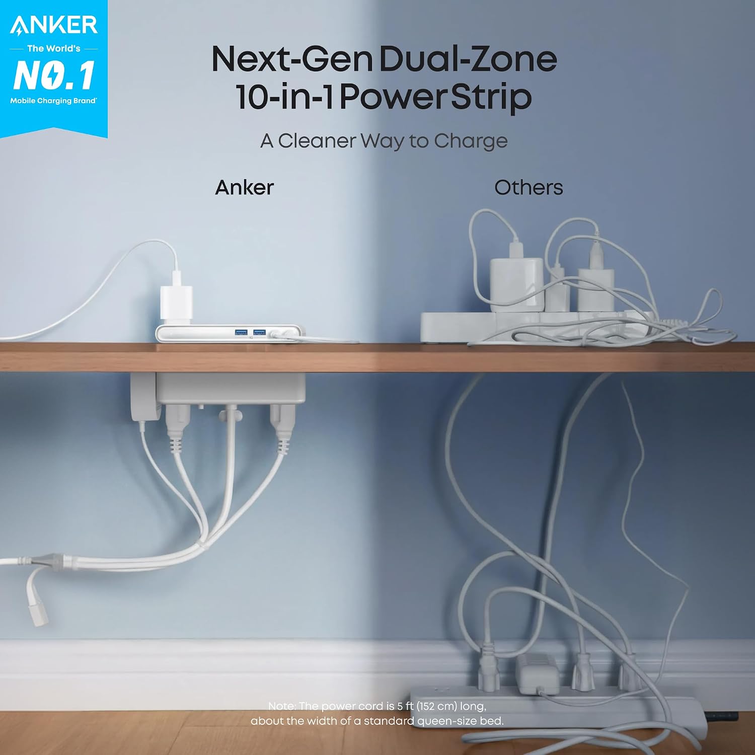 REGLETA ANKER NANO POWER STRIP 10 PUERTOS 70W CON ABRAZADERA PARA ESCRITORIO - 2