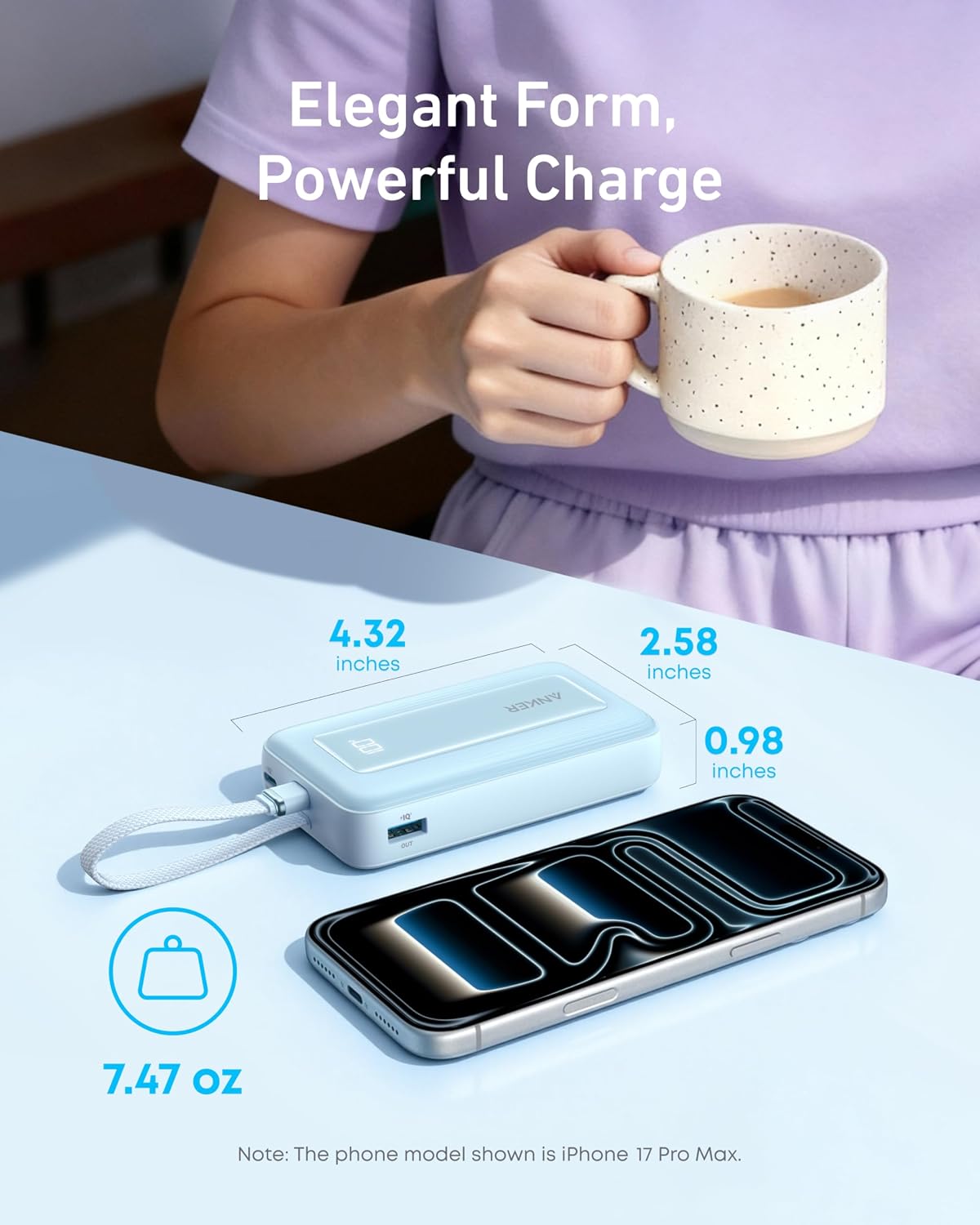 BATERÍA EXTERNA ANKER POWER BANK 10000MAH 30W CON CABLE USB-C INTEGRADO - 4