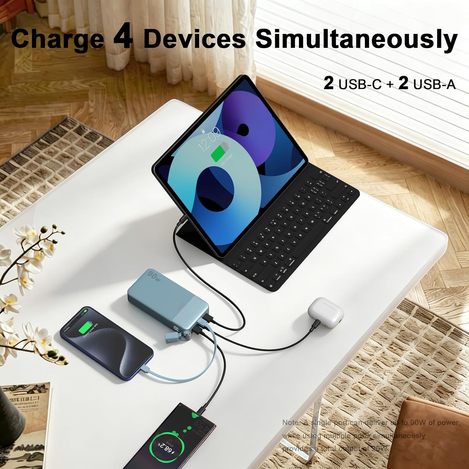 BATERÍA EXTERNA JUOVI 20000MAH 90W AZUL CON CABLE USB-C - 4