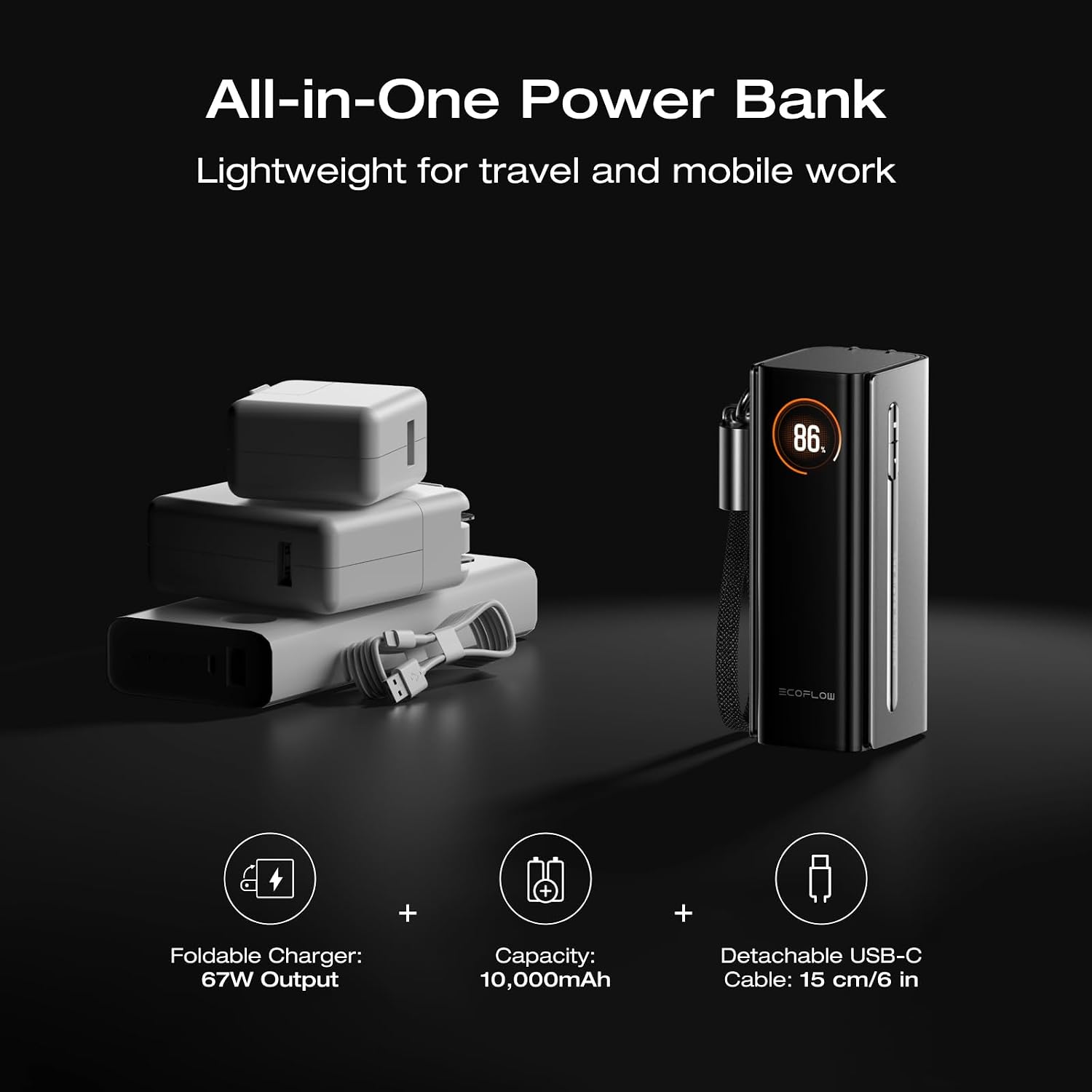 BATERÍA EXTERNA ECOFLOW RAPID PRO 10,000MAH 67W CON CARGADOR 3 EN 1 Y CABLE USB-C INTEGRADO - 2