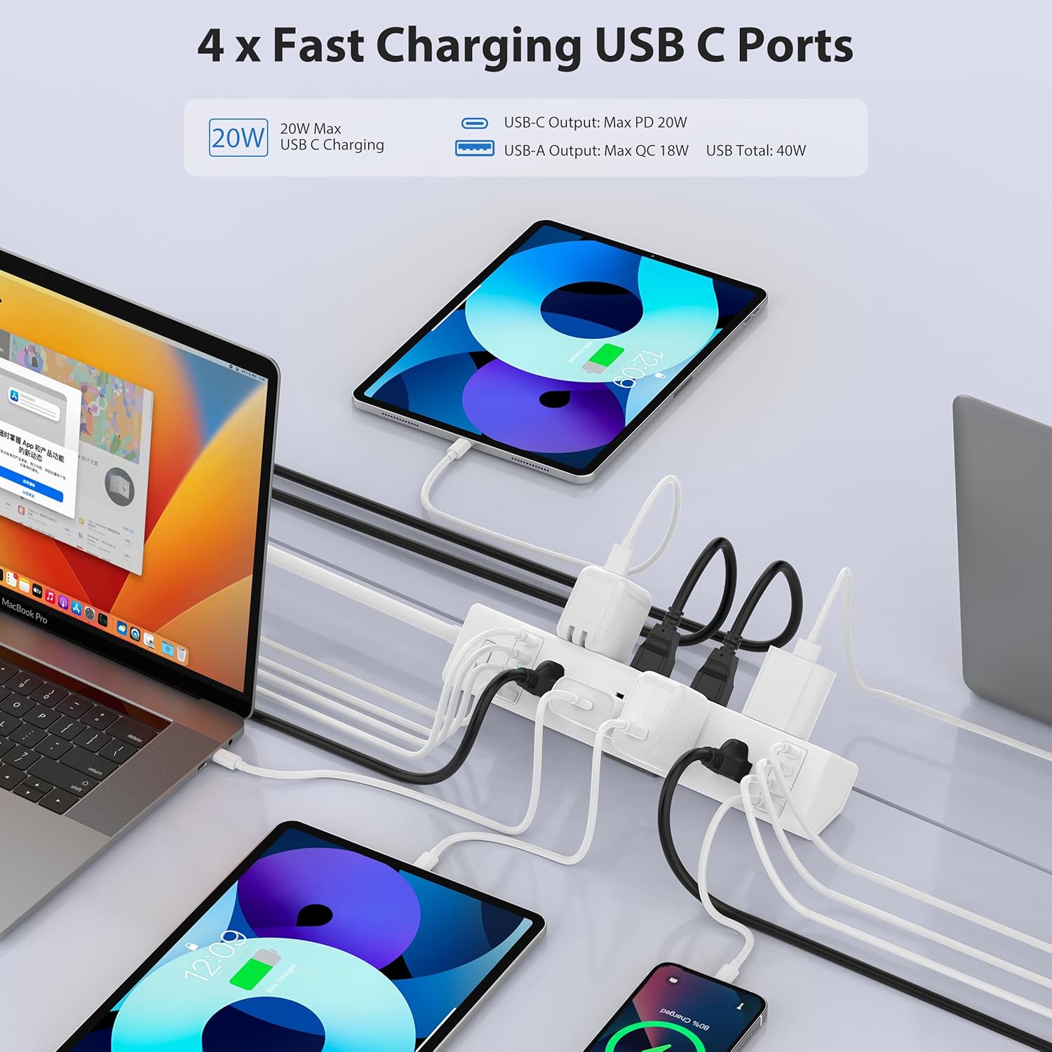 REGLETA CON ABRAZADERA JGSTKCITY 8 TOMAS 8 USB 40W BLANCO - 3