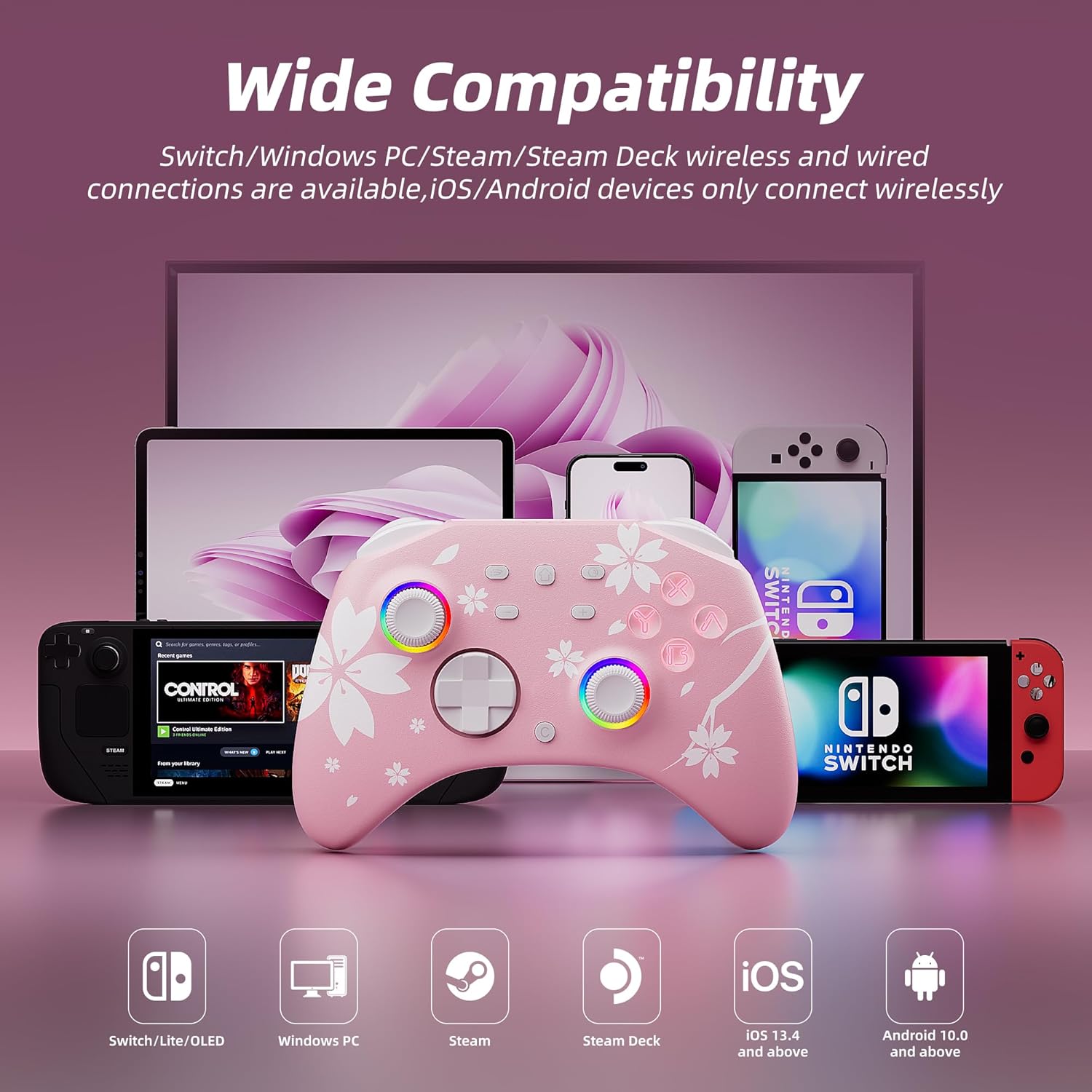 CONTROL INALÁMBRICO MYTRIX SAKURA PINK PARA SWITCH Y PC BLUETOOTH - 4