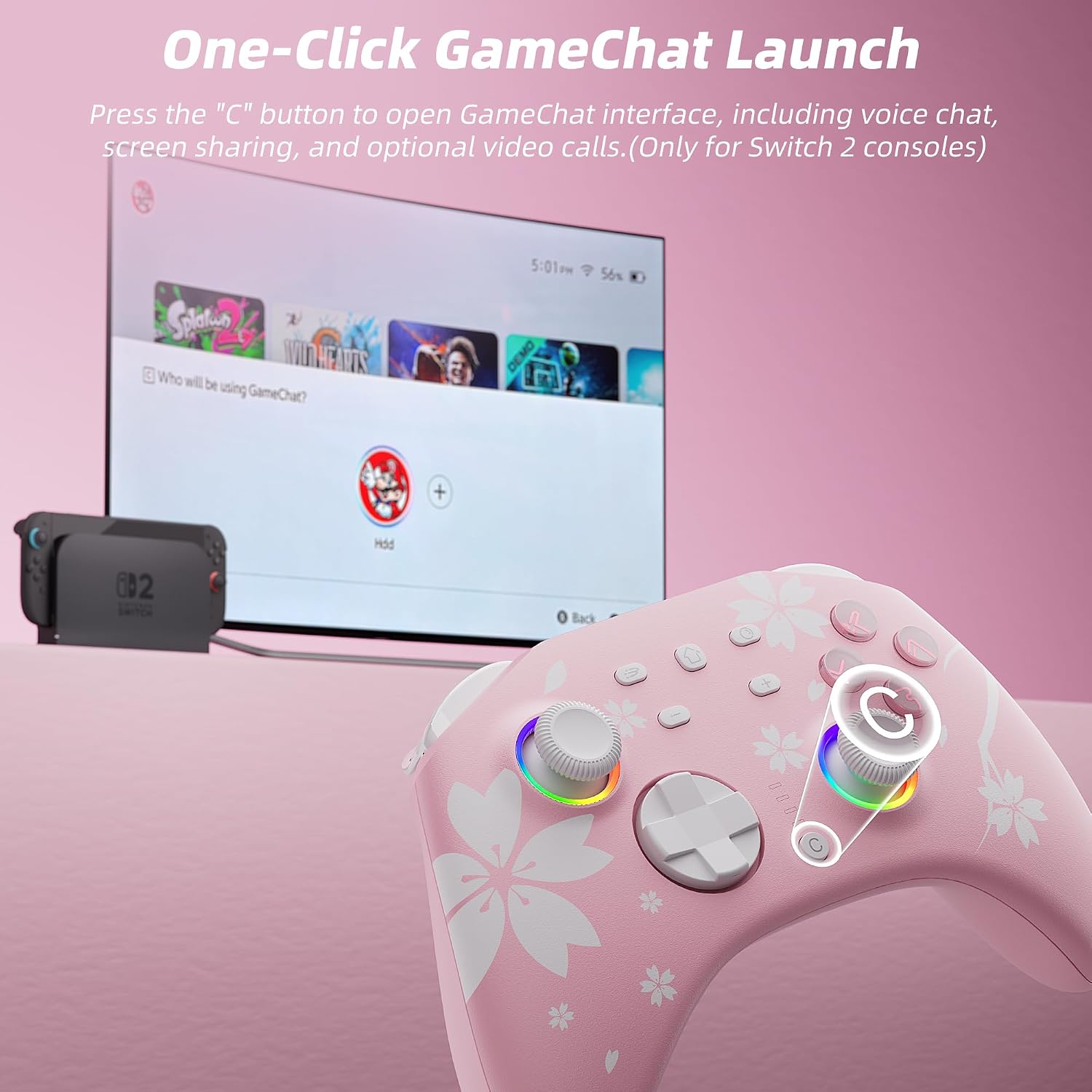 CONTROL INALÁMBRICO MYTRIX SAKURA PINK PARA SWITCH Y PC BLUETOOTH - 5