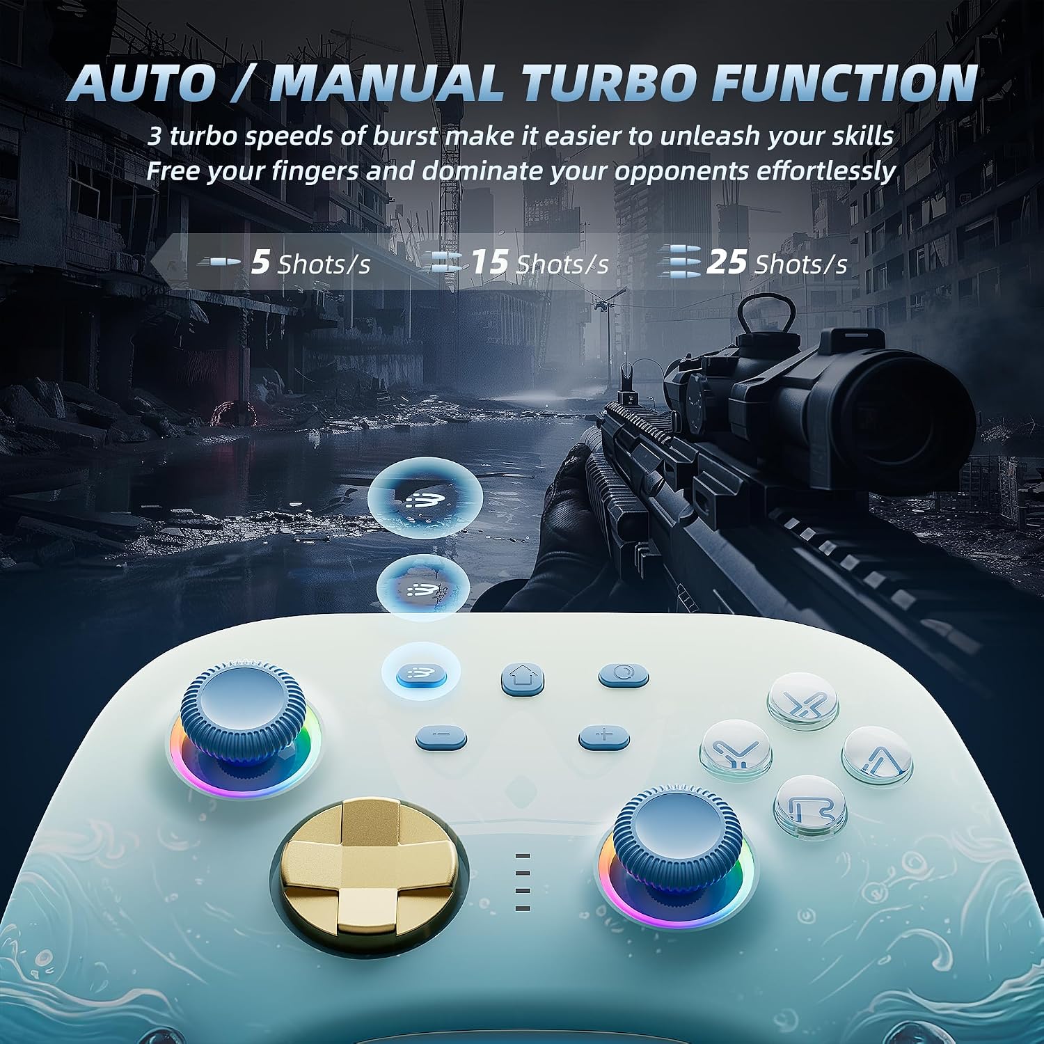 MANDO INALÁMBRICO MYTRIX SWITCH PRO CON BASE DE CARGA BLUETOOTH PARA NINTENDO SWITCH/LITE/OLED AQUA BLUE - 5
