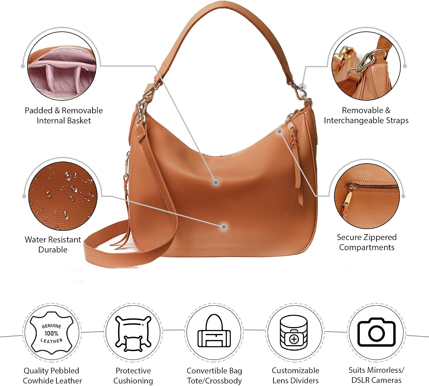 BOLSO PARA CÁMARA MELIAE CHIC PARA MUJER CUERO GENUINO - 4
