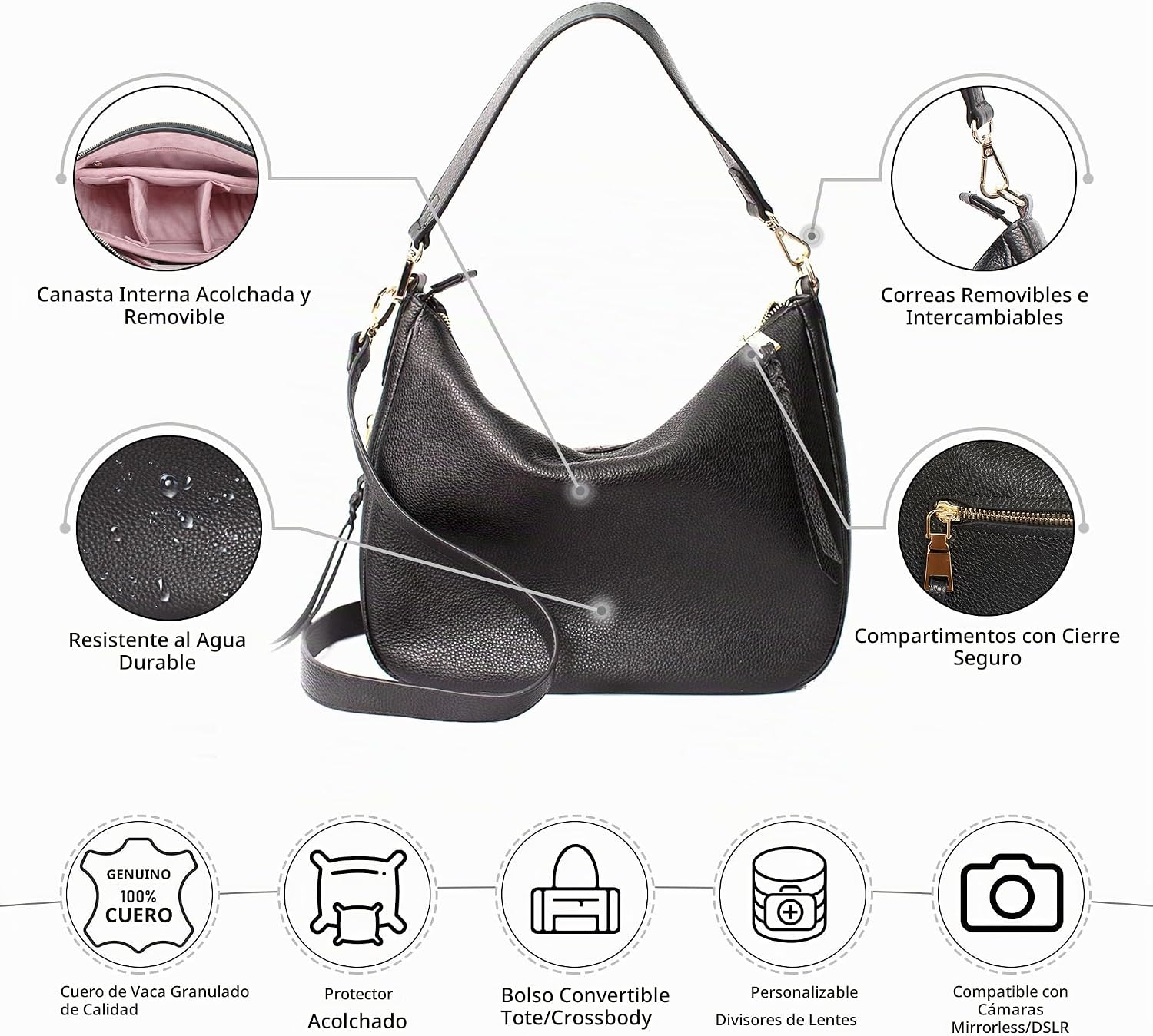 BOLSO PARA CÁMARA MELIAE MIA BLACK DE CUERO PARA MUJER - 4