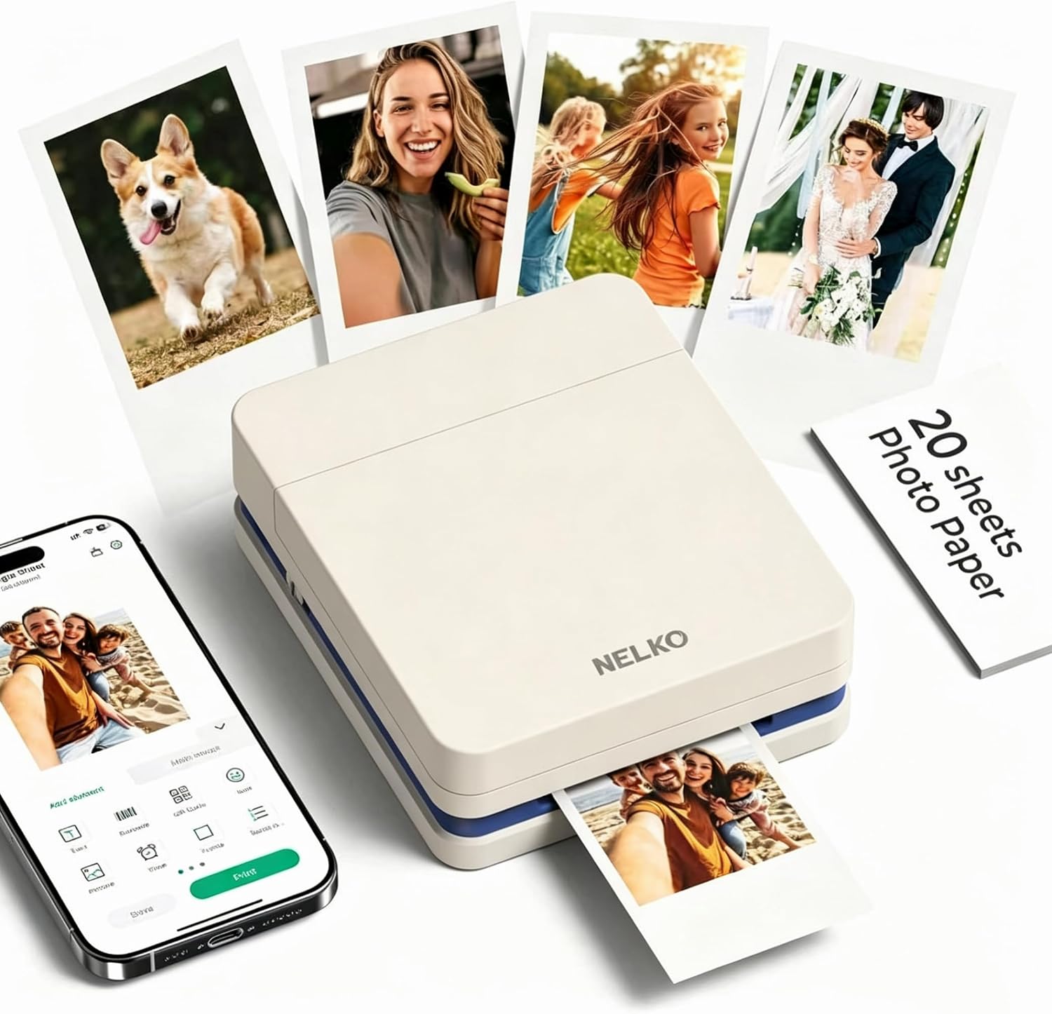 IMPRESORA DE FOTOS PORTÁTIL NELKO PP01 2X3 COLOR CREMA - 1