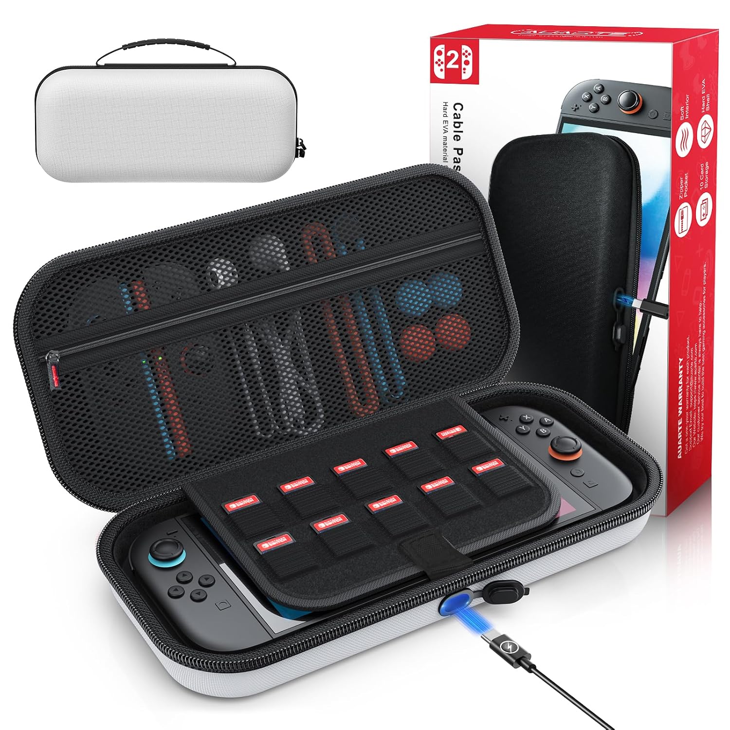 ESTUCHE AUARTE PARA CONSOLA SWITCH 2 2025 OLED BLANCO CON CARGA INTERNA - 1