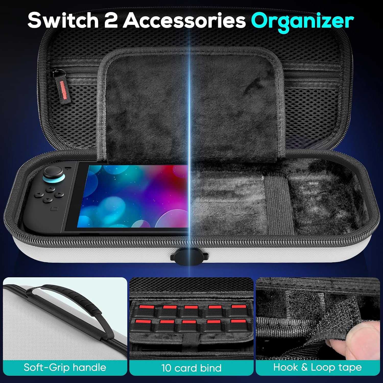 ESTUCHE AUARTE PARA CONSOLA SWITCH 2 2025 OLED BLANCO CON CARGA INTERNA - 4