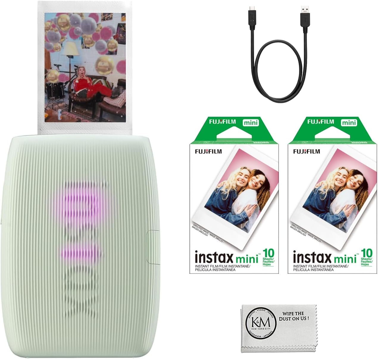 IMPRESORA FUJIFILM INSTAX MINI LINK 3 VERDE SALVIA CON PELÍCULA INSTANTÁNEA Y PAÑO DE MICROFIBRA - 1