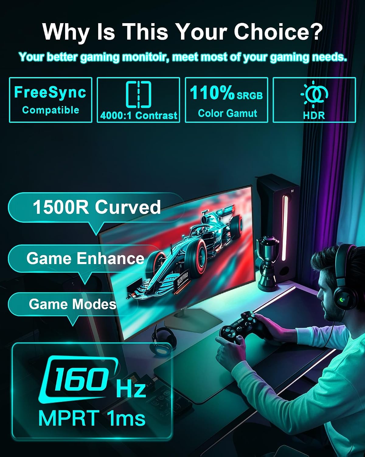 MONITOR CURVO SANSUI 27 PULGADAS 160HZ FHD 1080P - 2