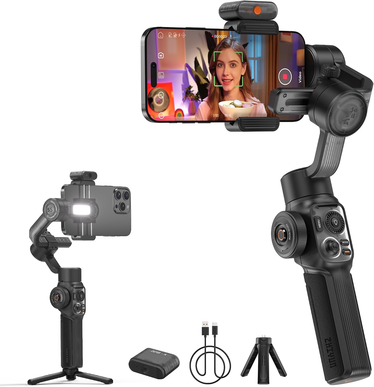 ESTABILIZADOR PARA SMARTPHONE ZHIYUN SMOOTH 5S AI COMBO 3 EJES CON LUZ INTEGRADA Y TRÍPODE - 1