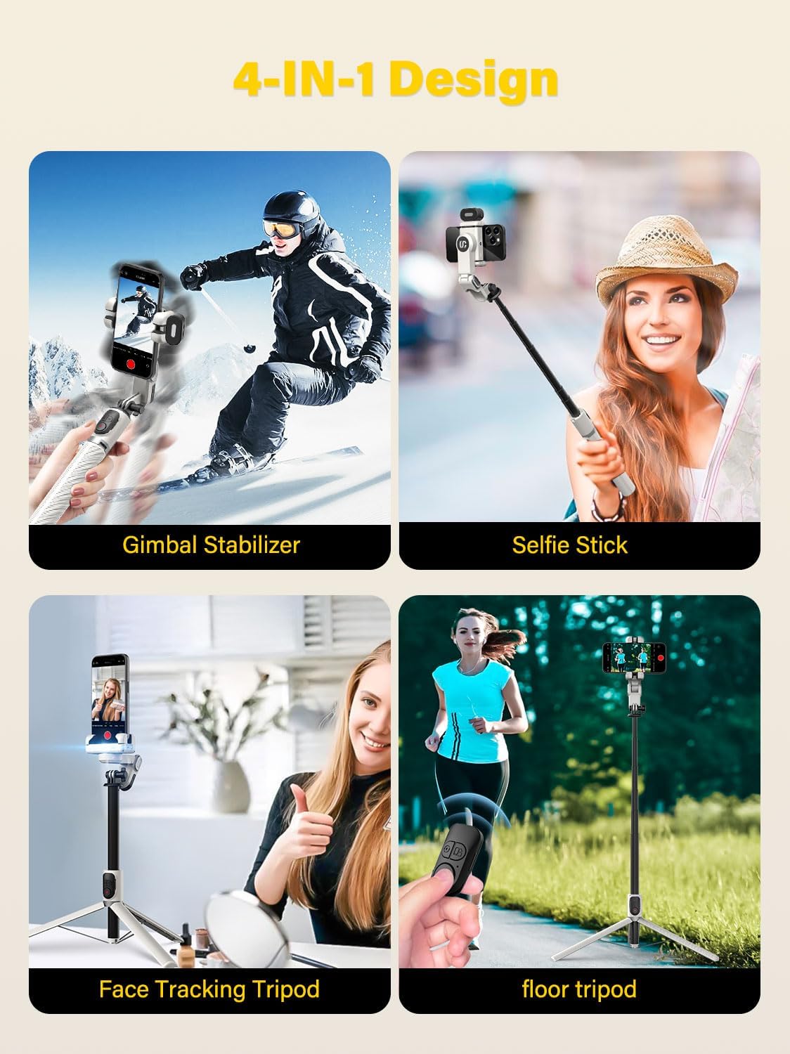 ESTABILIZADOR PARA SMARTPHONE AOCHUAN M2PRO BLANCO 4 EN 1 - 3