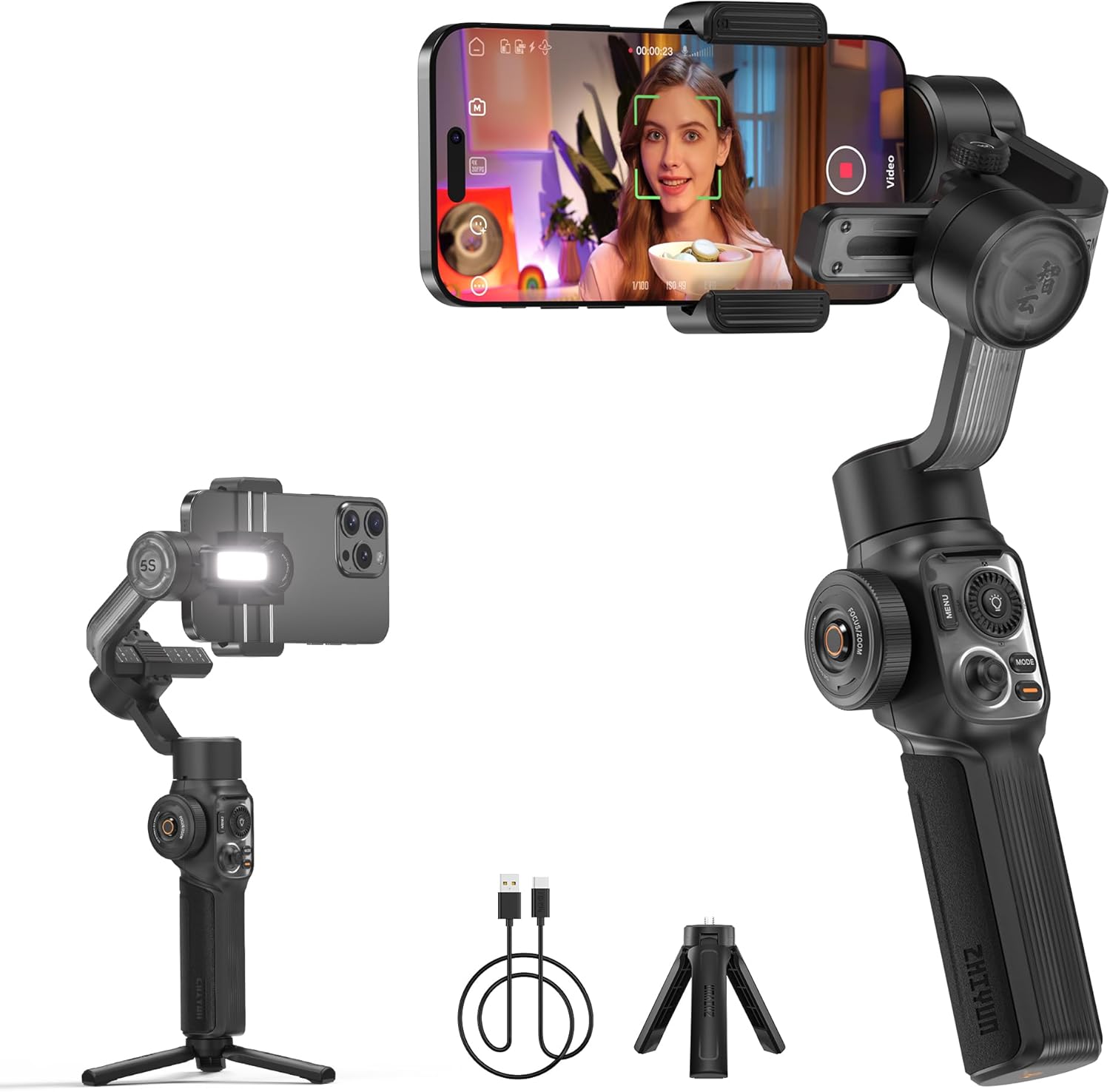 ESTABILIZADOR PARA SMARTPHONE ZHIYUN SMOOTH 5S AI 3 EJES CON LUZ INTEGRADA Y TRÍPODE - 1