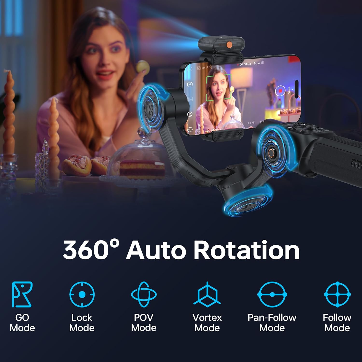 ESTABILIZADOR PARA SMARTPHONE ZHIYUN SMOOTH 5S AI 3 EJES CON LUZ INTEGRADA Y TRÍPODE - 4