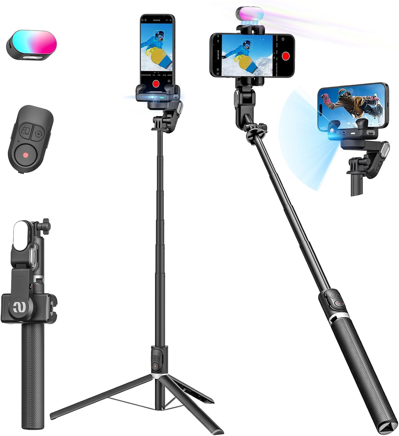 ESTABILIZADOR GIMBAL PARA SMARTPHONE AOCHUAN M2PRO 2 EJES NEGRO CON TRÍPODE Y SELFIE STICK - 1