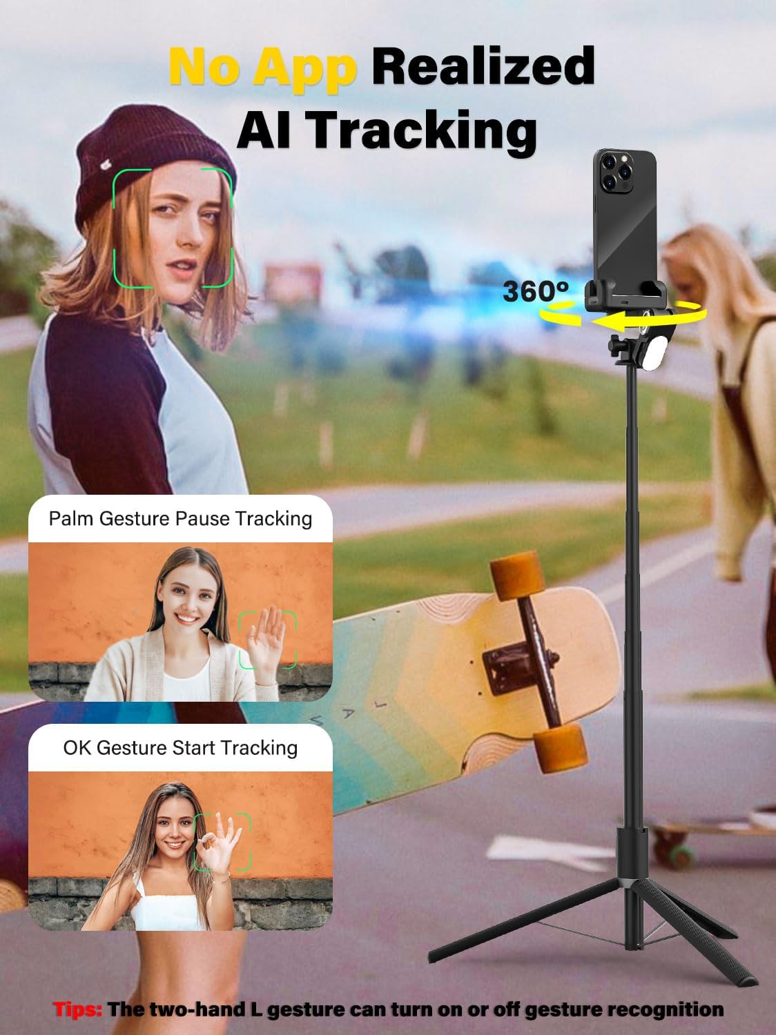 ESTABILIZADOR GIMBAL PARA SMARTPHONE AOCHUAN M2PRO 2 EJES NEGRO CON TRÍPODE Y SELFIE STICK - 2