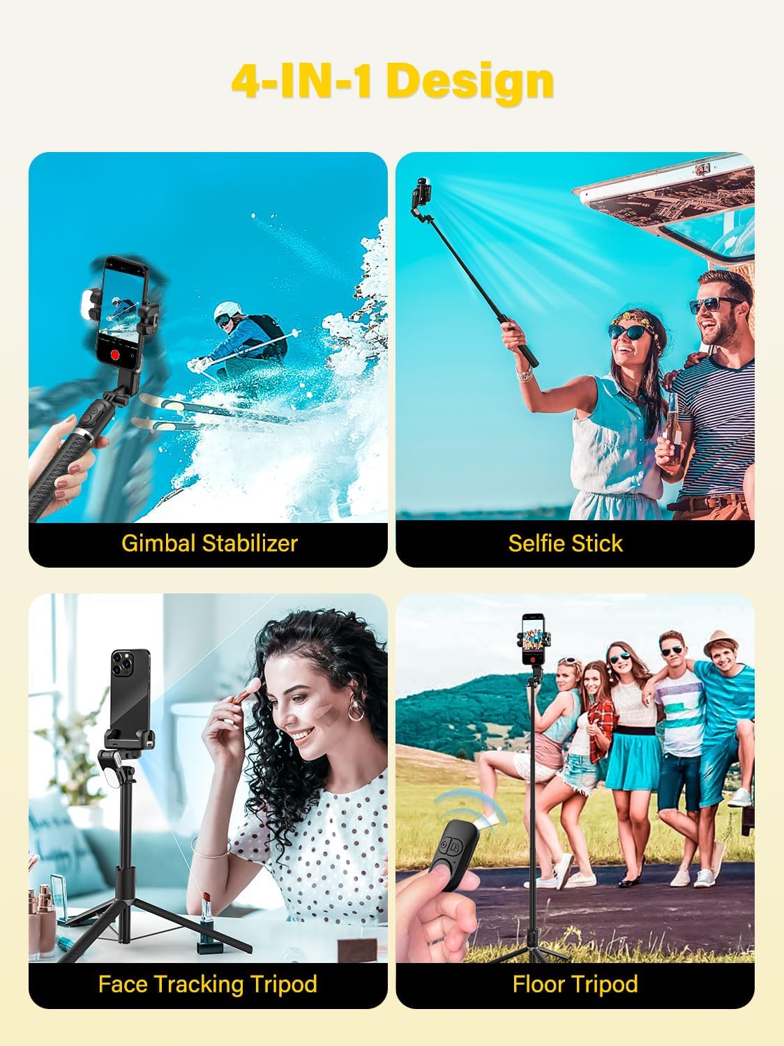 ESTABILIZADOR GIMBAL PARA SMARTPHONE AOCHUAN M2PRO 2 EJES NEGRO CON TRÍPODE Y SELFIE STICK - 3