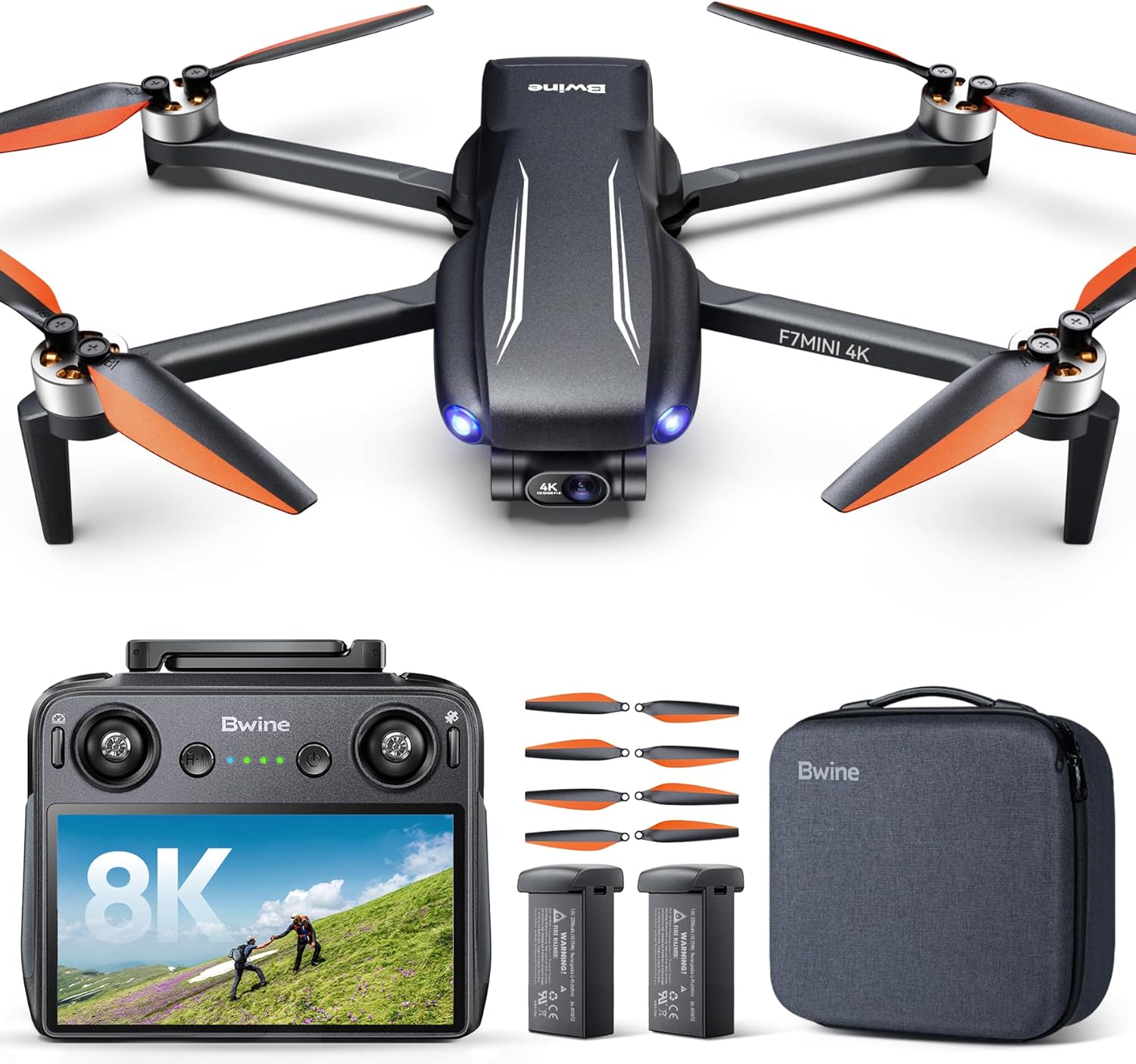 DRONE BWINE F7MINI 8K CON PANTALLA 5.5' 1080P RC NEGRO Y NARANJA - 1