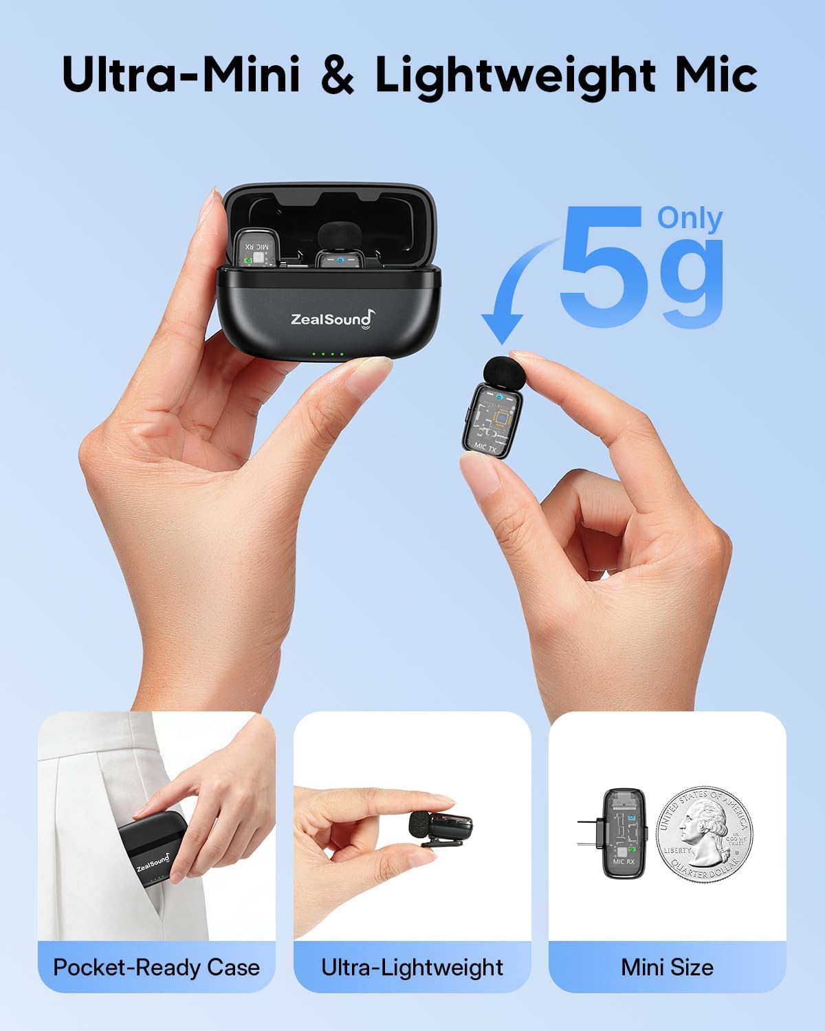 MICRÓFONO LAVALIER INALÁMBRICO ZEALSOUND MINI NEGRO - 2