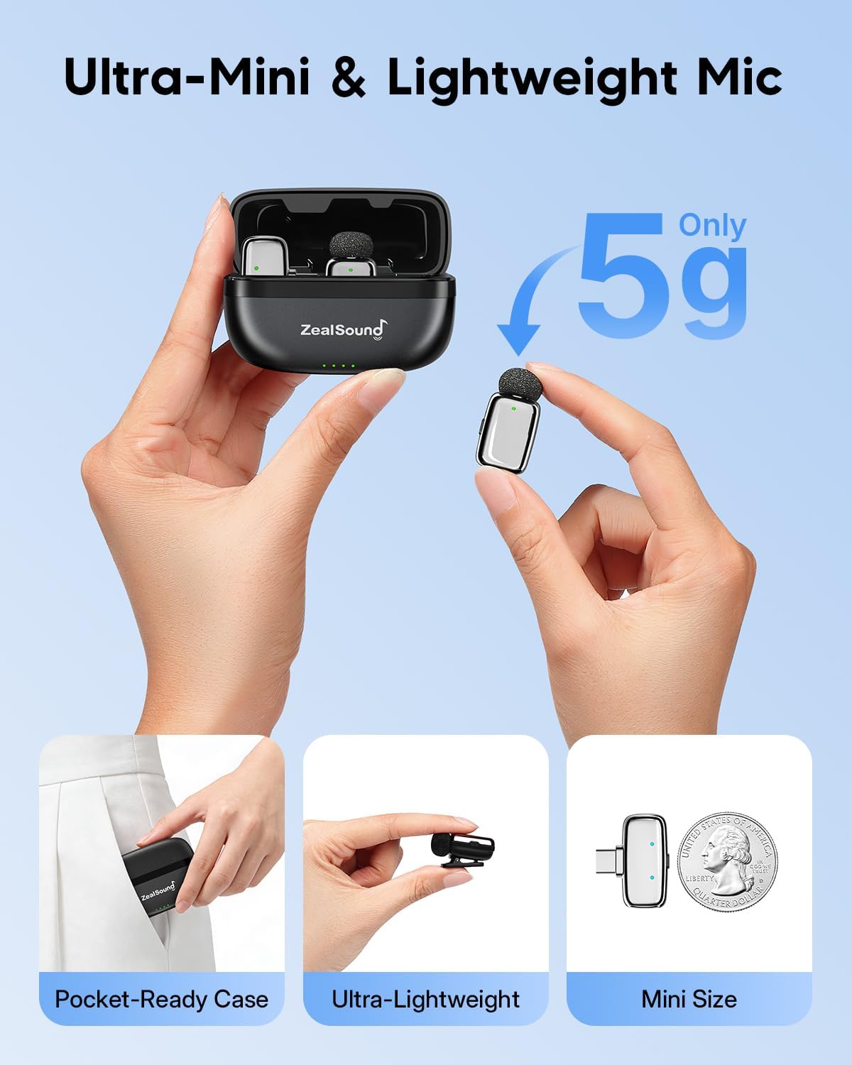 MICRÓFONO LAVALIER INALÁMBRICO ZEALSOUND MINI PARA IPHONE, IPAD Y ANDROID - 2