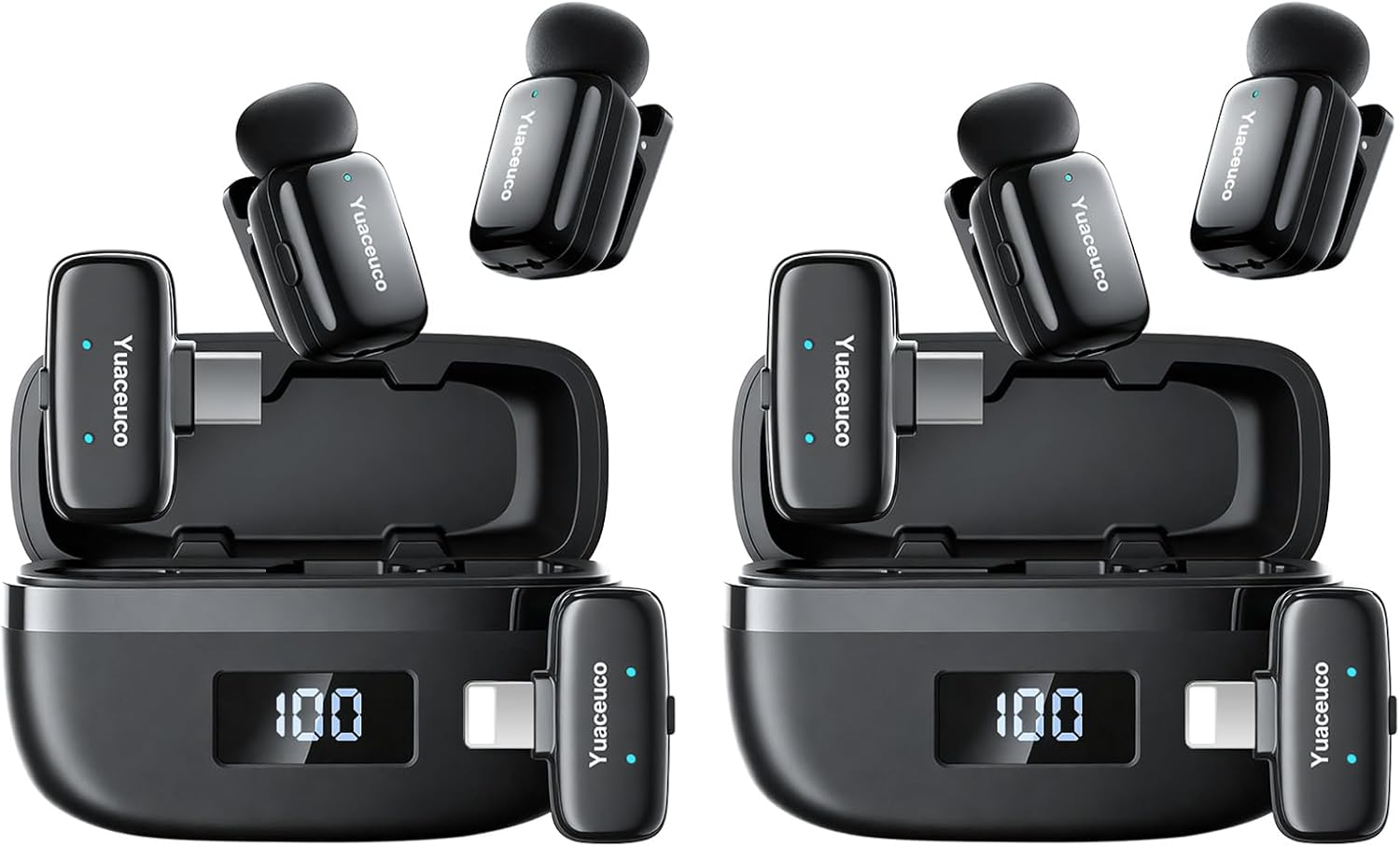 MICRÓFONO INALÁMBRICO MINI YUACEUCO 2 SETS CON CARGADOR PARA IPHONE, IPAD Y ANDROID - 1