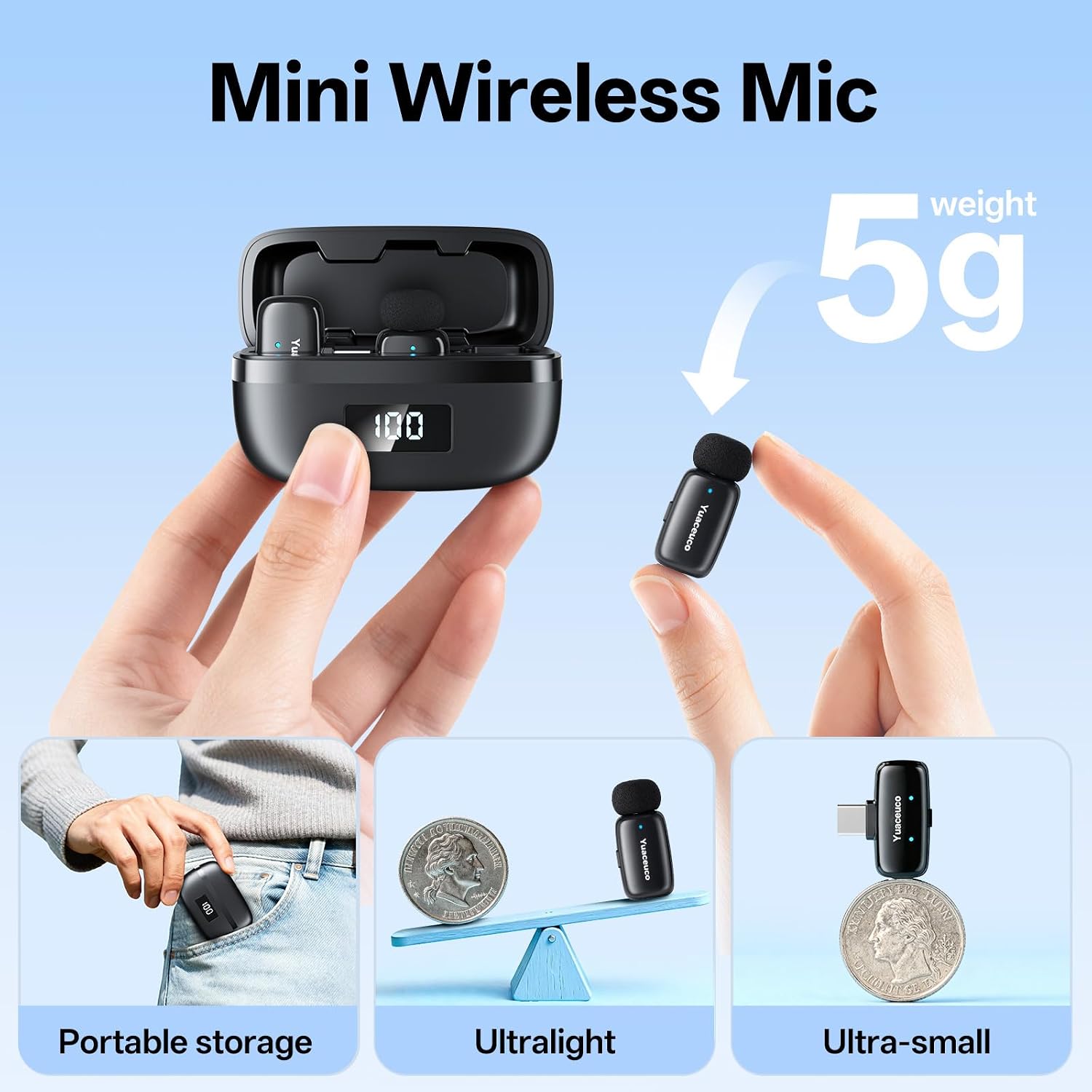 MICRÓFONO INALÁMBRICO MINI YUACEUCO 2 SETS CON CARGADOR PARA IPHONE, IPAD Y ANDROID - 2