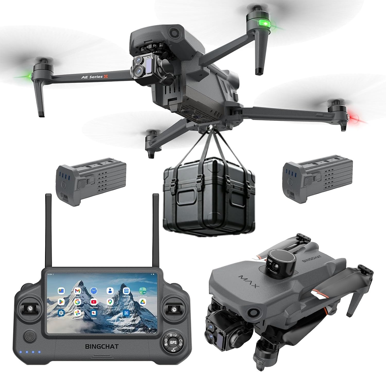 DRONE PROFESIONAL CON CÁMARA BINGCHAT AE86 PRO MAX 4K CON CONTROL REMOTO TABLET 7.2' GRIS OSCURO - 1