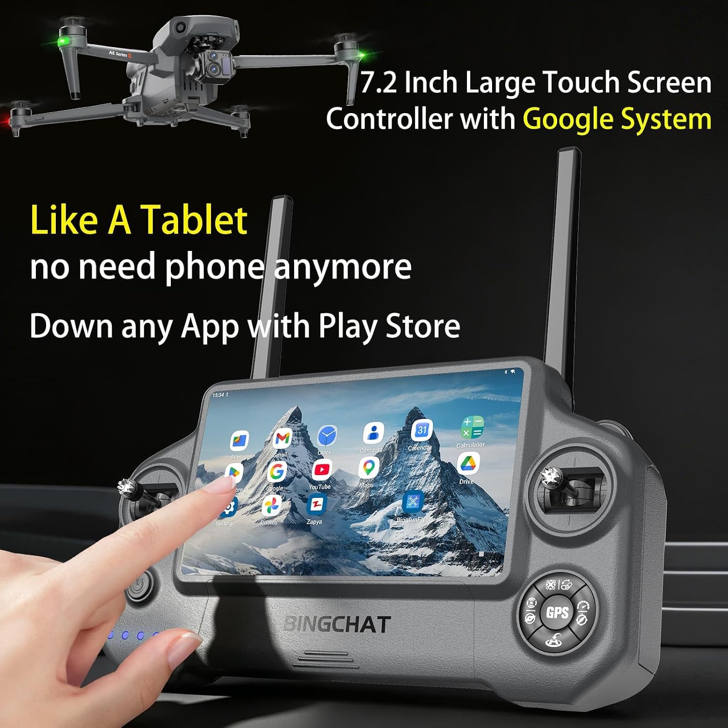 DRONE PROFESIONAL CON CÁMARA BINGCHAT AE86 PRO MAX 4K CON CONTROL REMOTO TABLET 7.2' GRIS OSCURO - 2