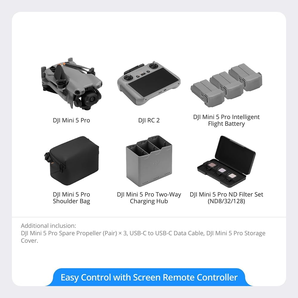 DRONE DJI MINI 5 PRO FLY MORE COMBO SMOKE CON DJI RC 2, 3 BATERÍAS Y HUB DE CARGA - 4