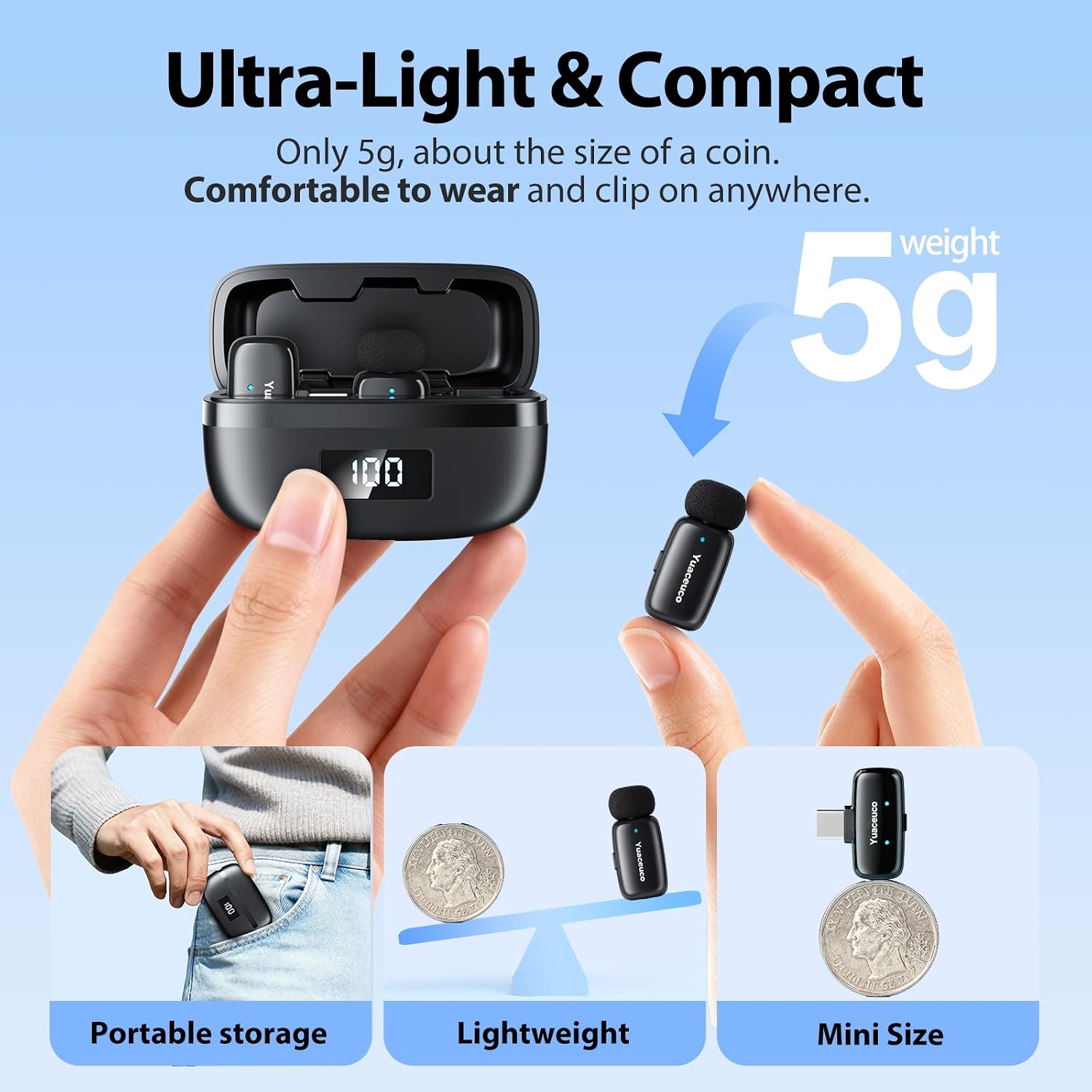 MICRÓFONO LAVALIER INALÁMBRICO MINI YUACEUCO PARA IPHONE IPAD ANDROID - 3