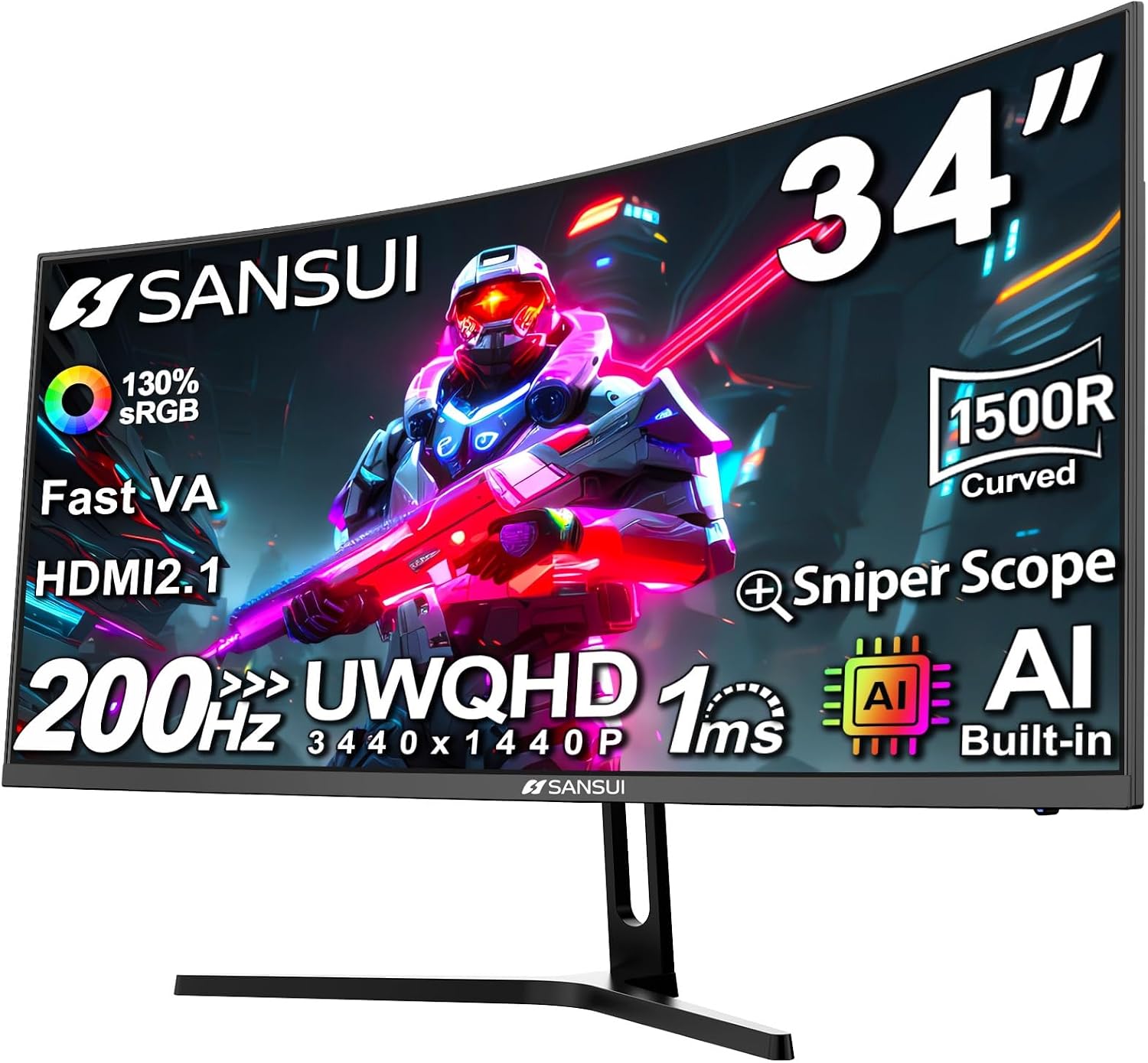 MONITOR CURVO PARA GAMING SANSUI 34 PULGADAS UWQHD 3440 X 1440P 200HZ ULTRAWIDE - 1